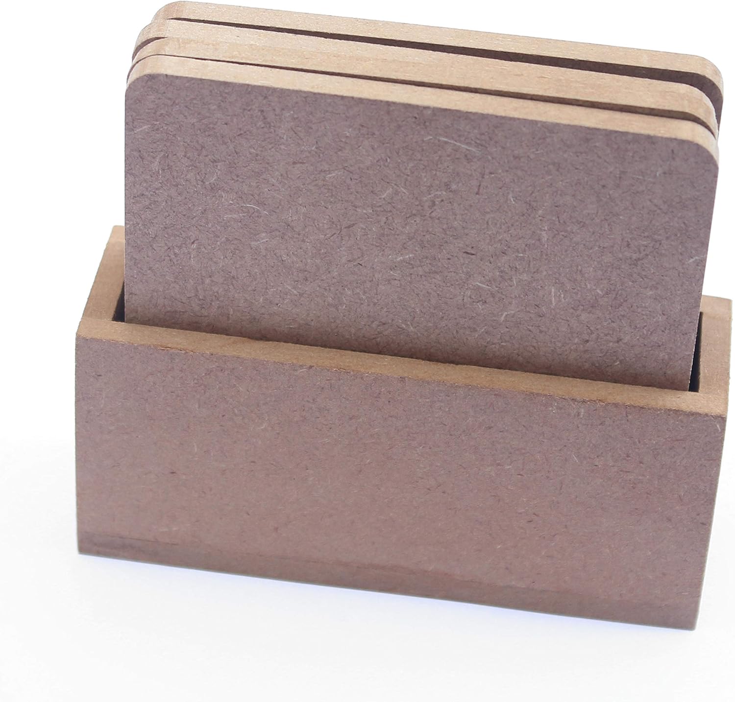 IVEI MDF DIY Square Coasters with Holder - MDF Plain Wooden Coasters & Holder Blank Cutouts for Painting Wooden Sheet Craft, Decoupage, Resin Art Work & Decoration - Set of 4 (3.5in X 3.5in)