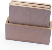 IVEI MDF DIY Square Coasters with Holder - MDF Plain Wooden Coasters & Holder Blank Cutouts for Painting Wooden Sheet Craft, Decoupage, Resin Art Work & Decoration - Set of 4 (3.5in X 3.5in)