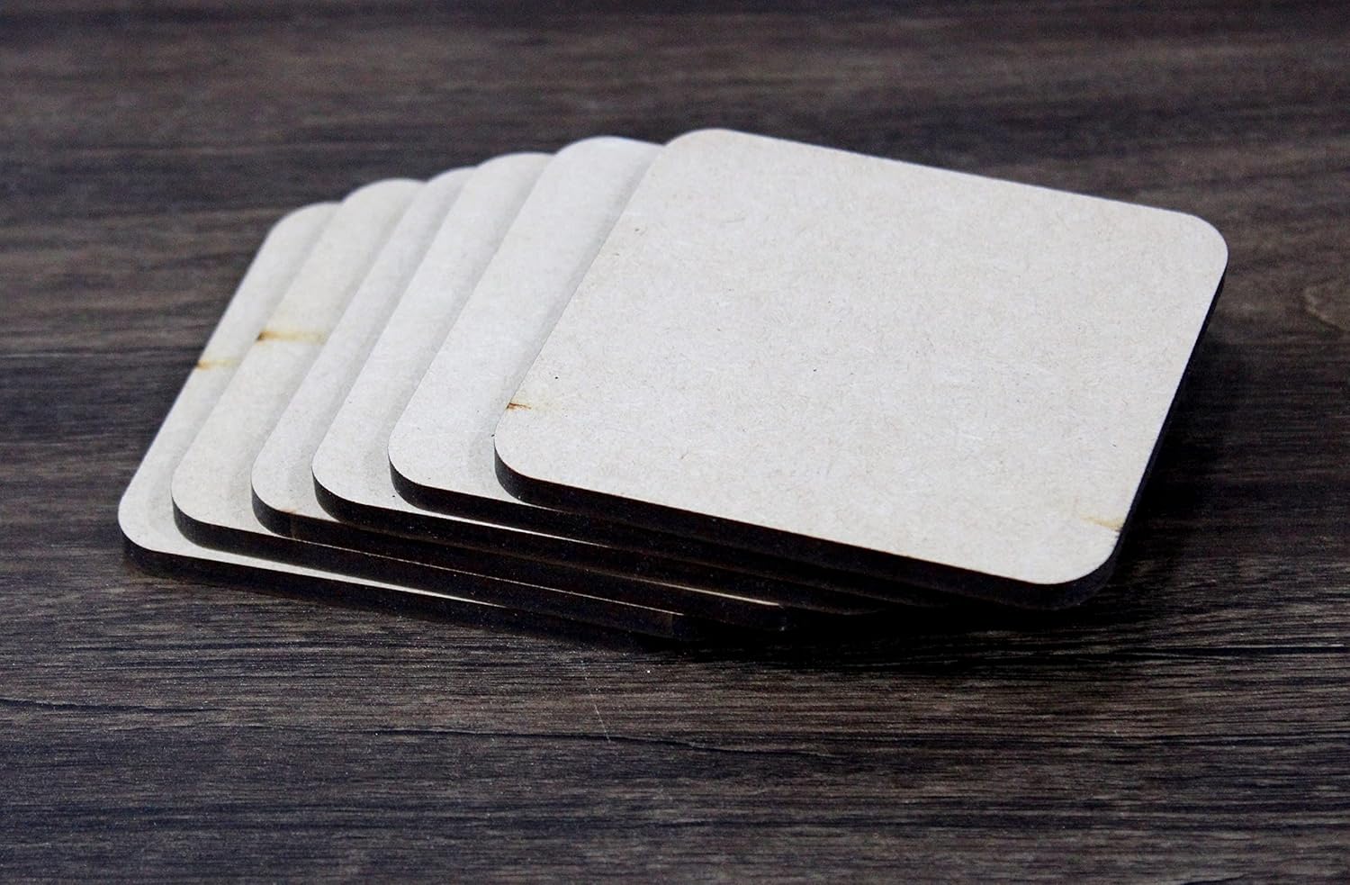 eSplanade DIY Thin MDF Coasters Wood Sheet Craft - MDF Plain Wooden Coasters Square Shaped Blank Cutouts for Painting; Decoupage; Resin Art Work & Decoration - Set of 20 (3.5" x 3.5" Inches)