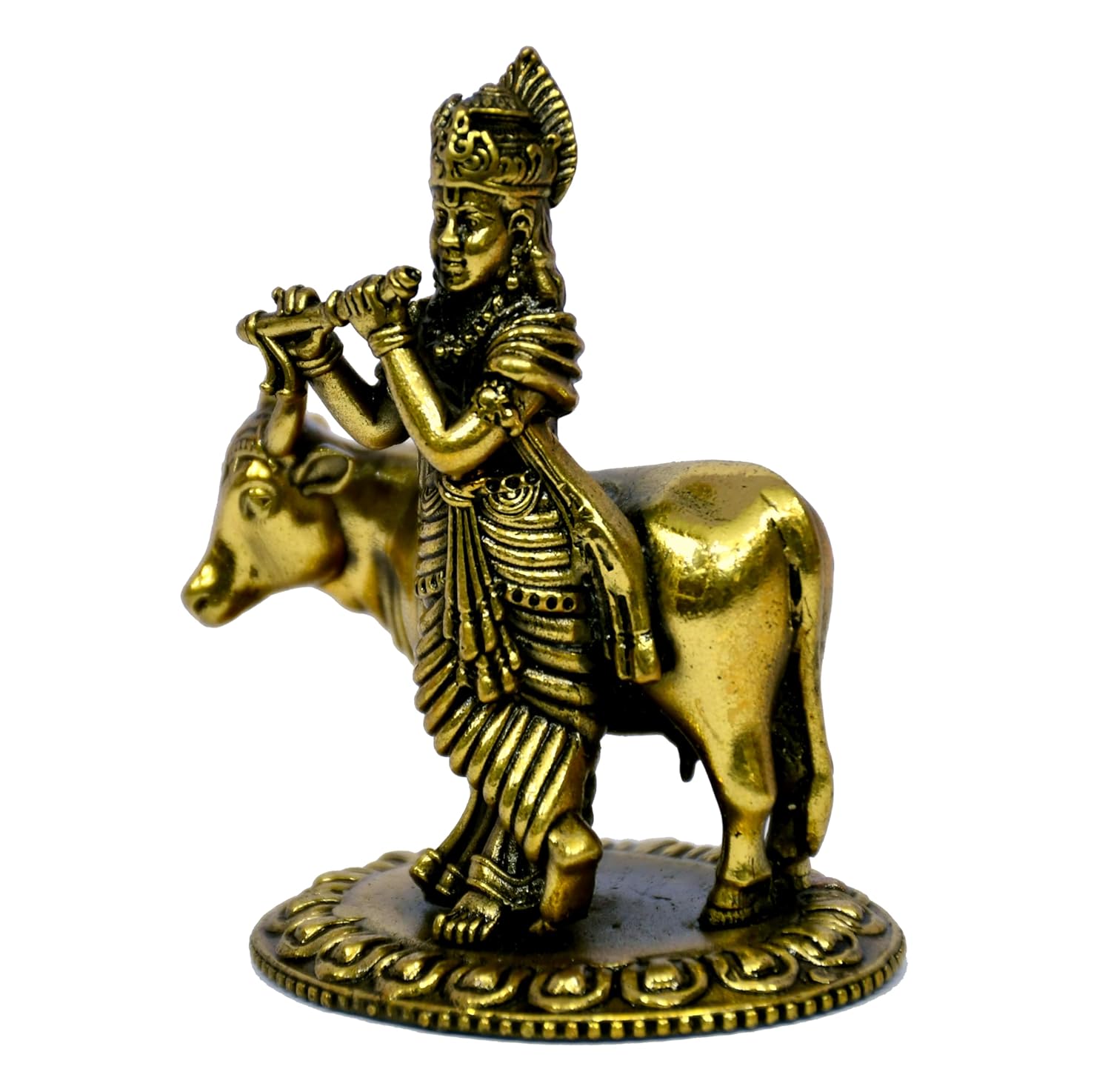 ESPLANADE Brass Krishna Statue, Krishan with Cow Murti, Kishan Krishna Idol Small, Hindu God Idols for Pooja Room, Mandir Decoration, Home Decoration Items for Living Room, Golden