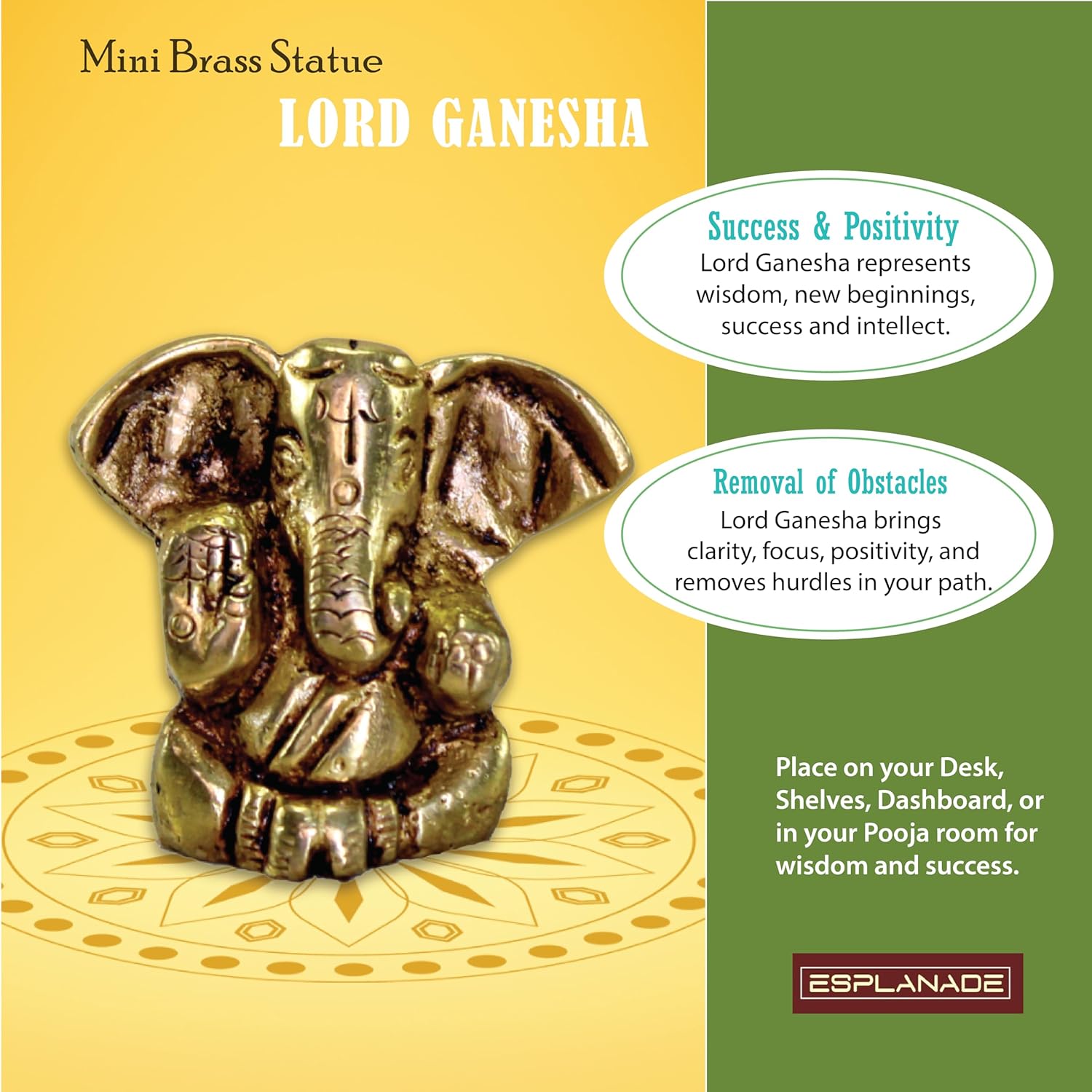 eSplanade Brass Ganesha Idol - 1.2 inches (Small Size) | Home Decor | Ganesh Ganesha | Bal Ganesh | Ganpati Ganapati Murti Statue (Modern)