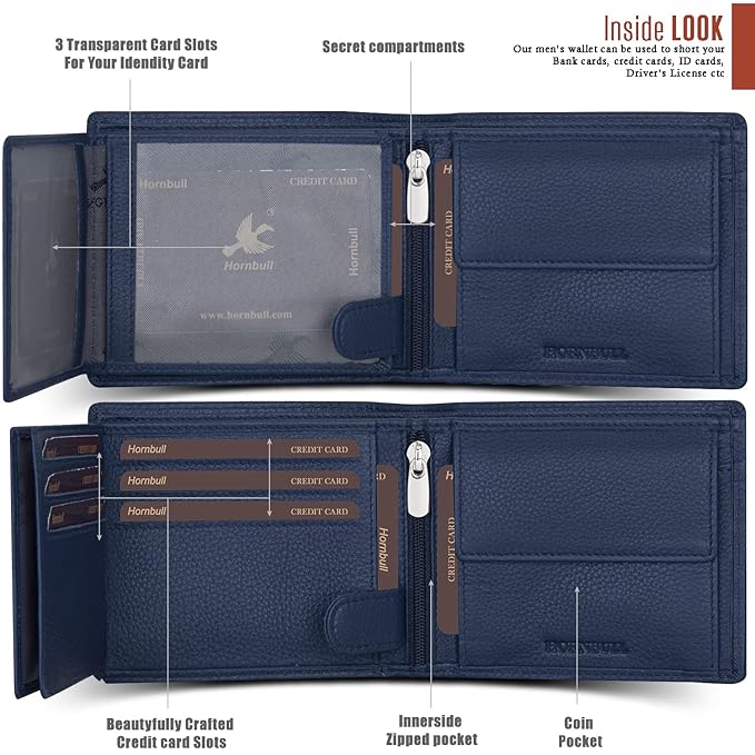 HORNBULL Vegas Navy RFID Blocking Leather Wallet for Men | Wallets Men Leather | Mens Wallet
