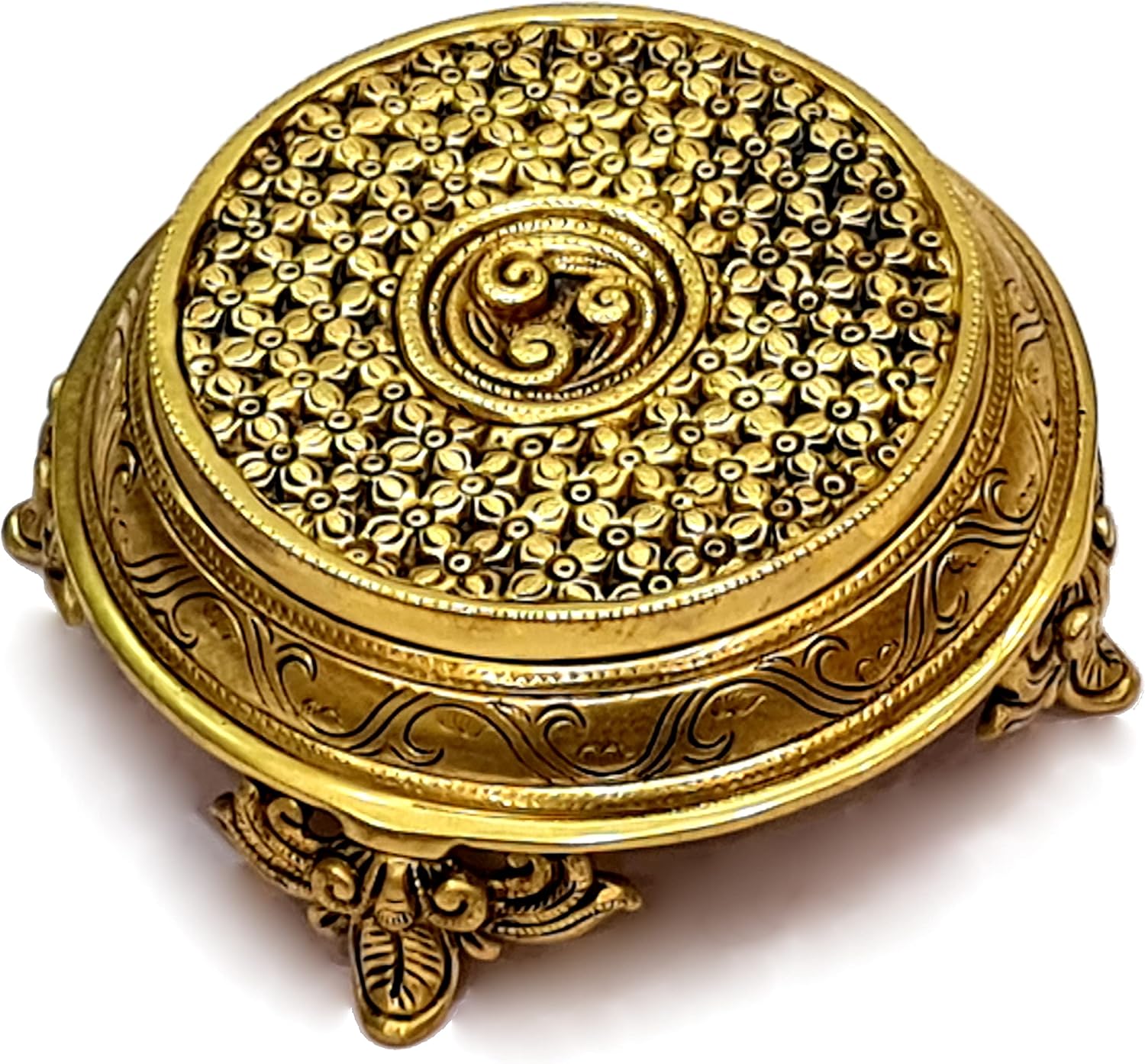 eSplanade Brass Decorative Round Pooja God Stool | Brass Chowki | Home Decor Sitting Table - 7" Inches