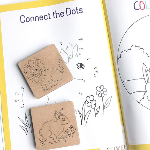 IVEI Panchatantra Kids Learning Book - Workbook and 2 DIY magnets of Panchatantra Story - Colouring Activity Worksheets - Creative Fun Activity and Education For Kids - The Lion and the Clever Rabbit ( Age 4 to 7 Years )