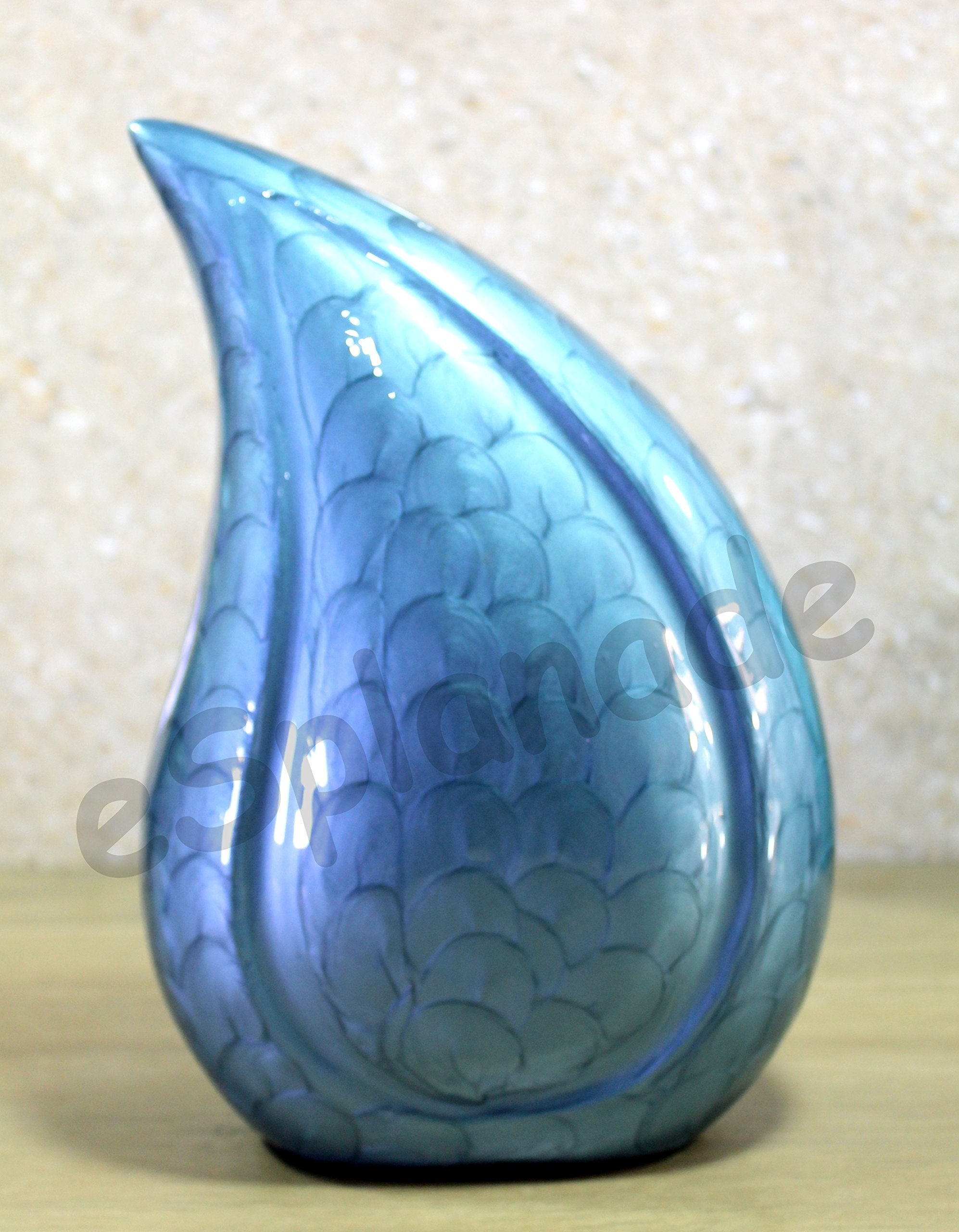 eSplanade Metal Cremation Urn Memorial Jar Pot Container | Full Size Embossed Urn for Ashes Funeral Burial | Teardrop Metal Urns | Dark Blue, Sky blue, Violet - 10" Inches