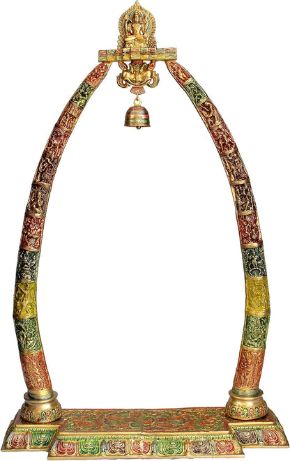 eSplanade Brass Krishna Murti Idol Statue Sculpture (Very Big Size - 46" inches Height) | Krishna Idol with Arch Stand Singhasan | Pooja Idols | Home Decor