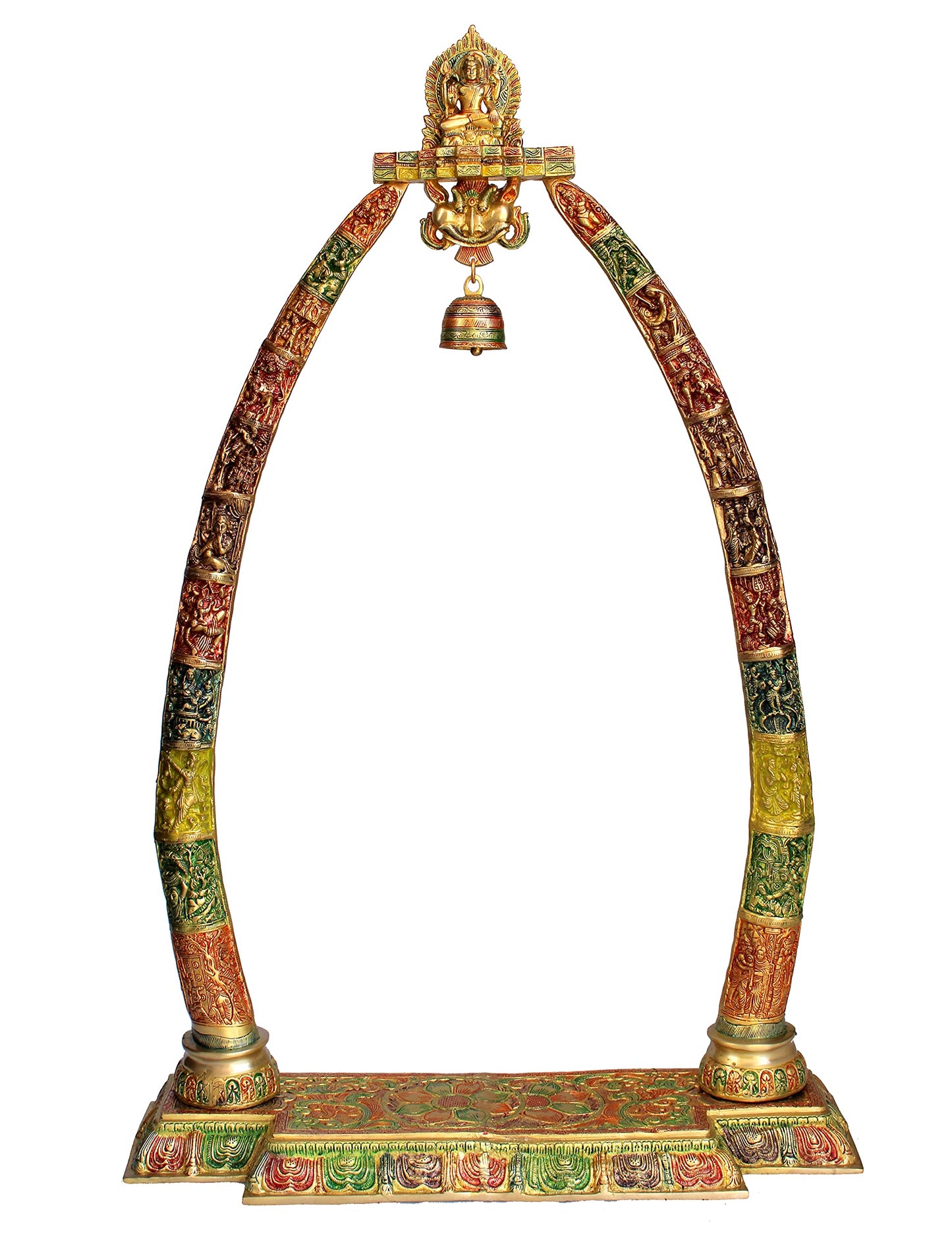 eSplanade Colored Brass Temple Arch Stand Singhasan Darbar for Idol Statue Sculpture (Very Big 46") | for Radha Krishna, Shivji, Ram Mandir, Gopal Laddoo, Balaji, Ganesh Idols etc (Multicoloured)