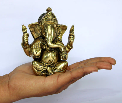 eSplanade 5" Ganesha Brass Showpiece | Home Decor | Ganesh Ganesha Ganpati Ganapati Murti Idol (Sitting Ganesha)