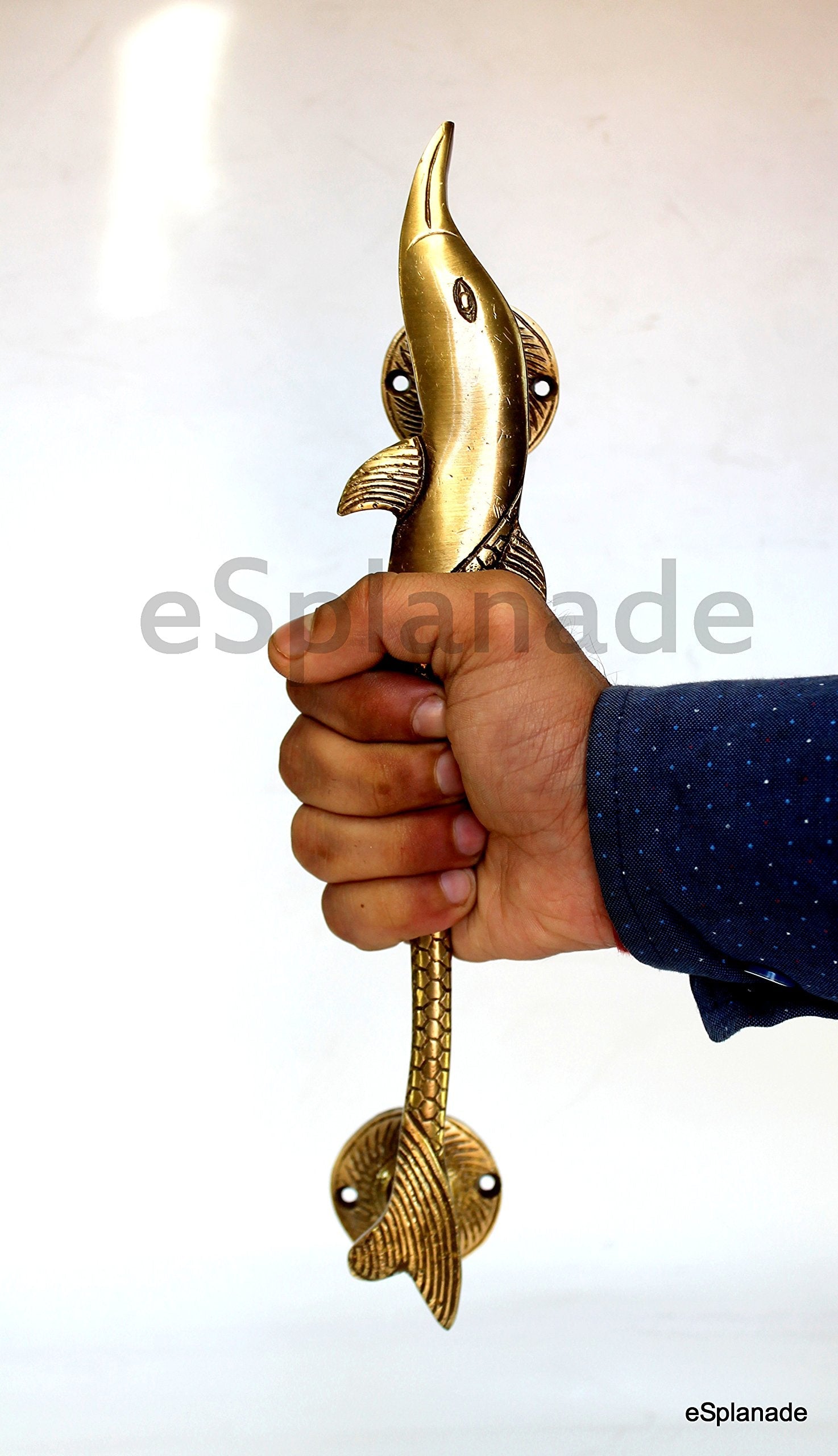 eSplanade - 12" Dolphin Design Brass Door Handle - Single Piece | Home Decor | Door Decor | Brass Door Handles | Brass Door Pulls