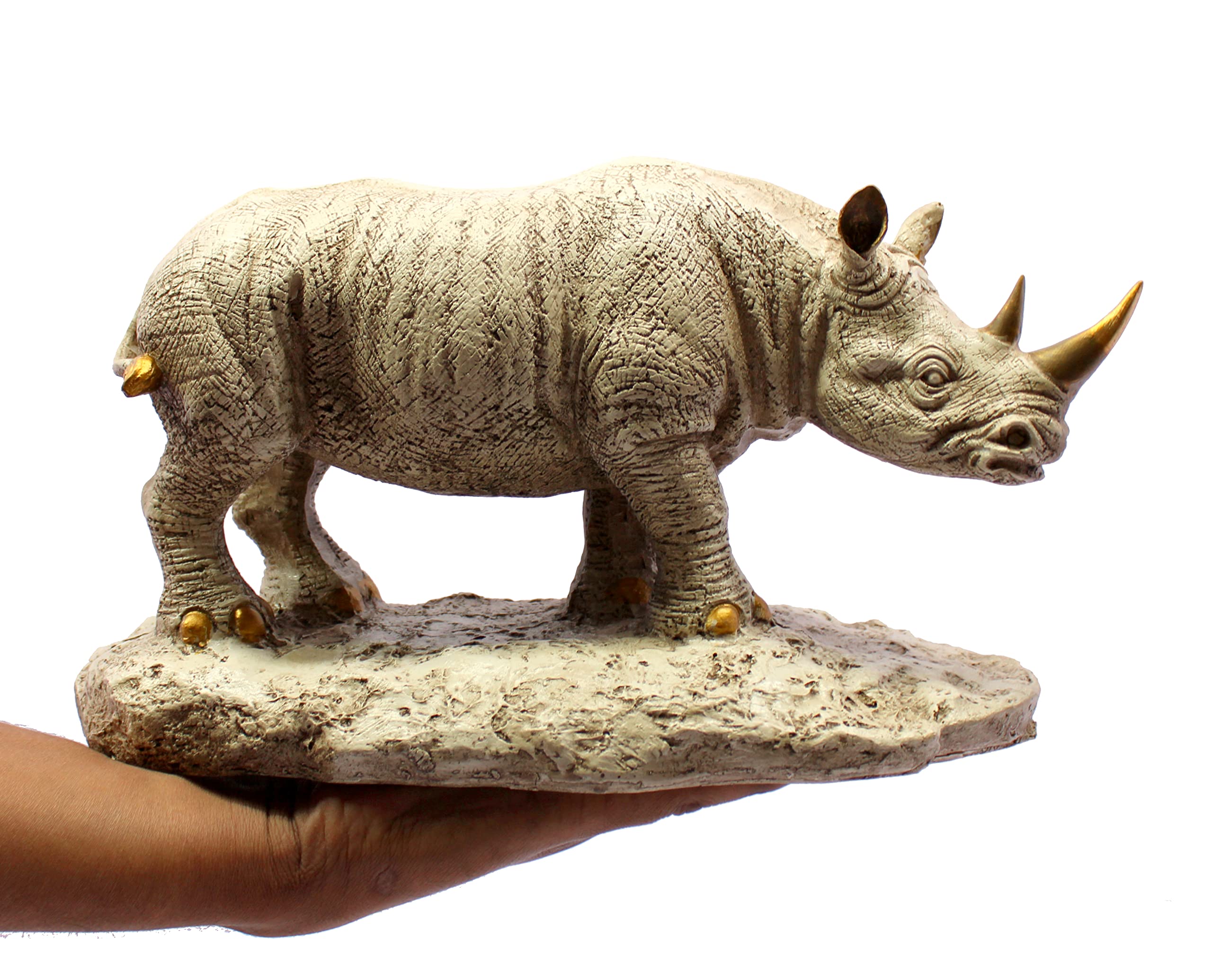 eSplanade Resin Rhinoceros Rhino Sculpture Showpiece Figurine - Home Decor - Beige - 11.9" Inches (Big Size)