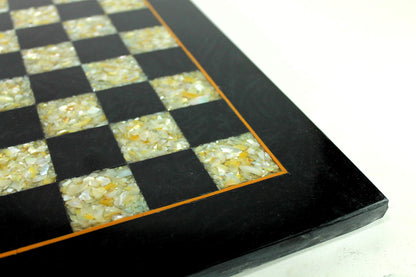 StonKraft Collectible Black Marble and (MOP) Mother of Pearl Chess Board Without Chess Pieces - Decorative Stone Chess - Home Decor - 15" Inches