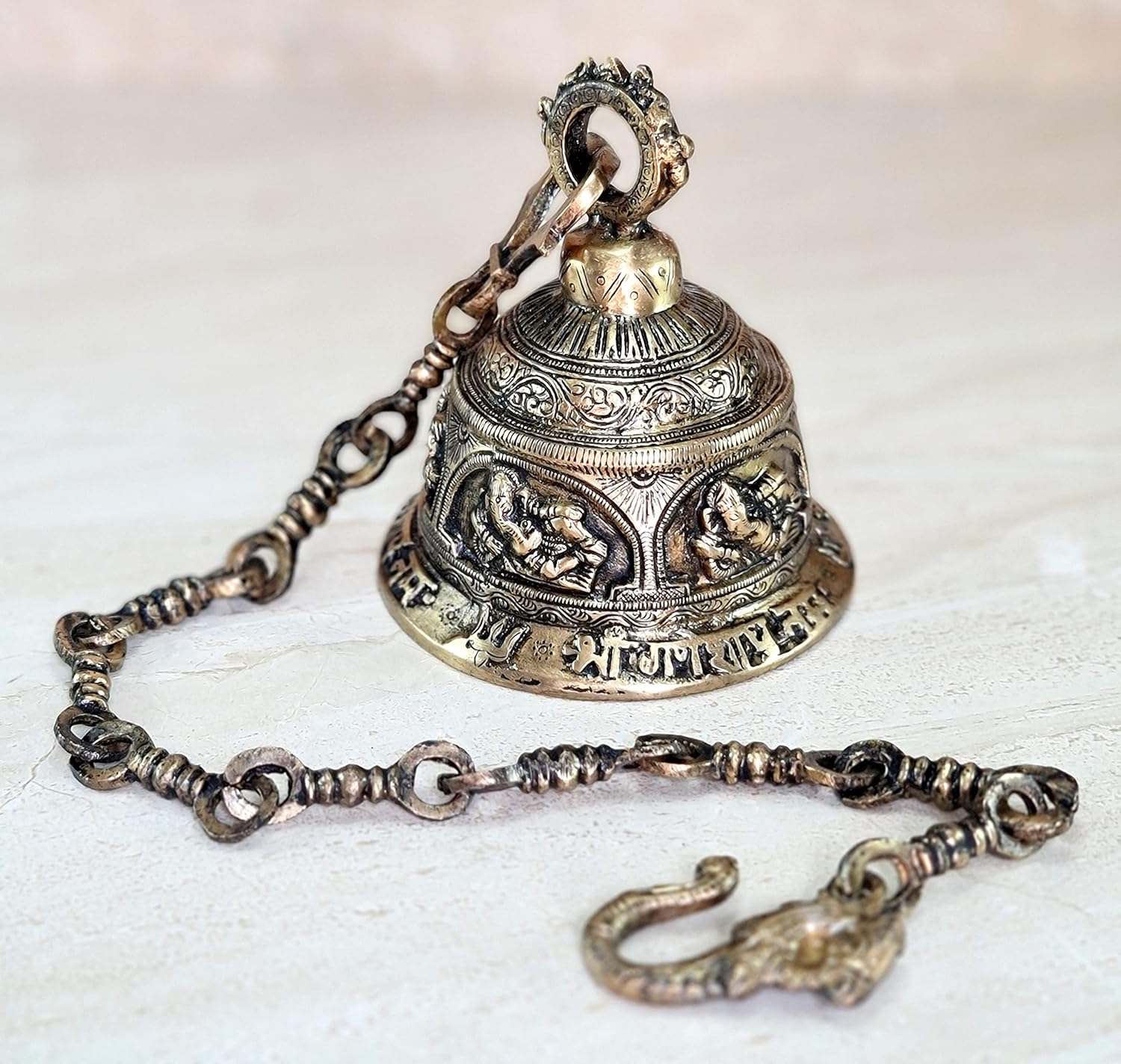 Ethnic Brass Ganesha Ganesh Temple Bell with Chain | Brass Hanging Bell | Home Decor | Pooja Accessories