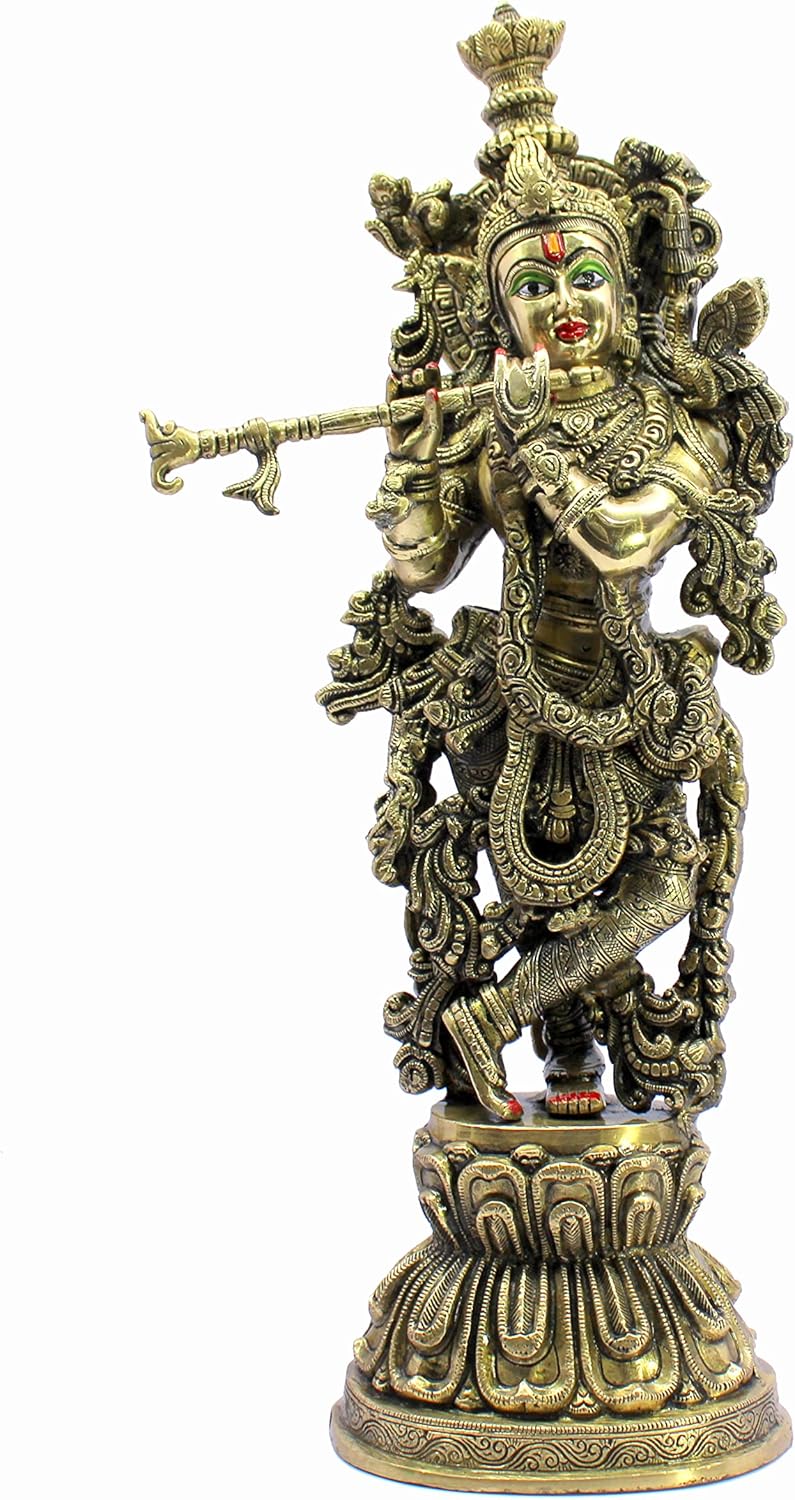 eSplanade Brass Krishna Krishan Murti Idol Statue Sculpture - Multi Colour - 21" Inches, 18" Inches