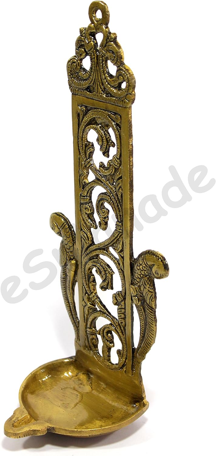 eSplanade - Ethnic Indian Design Peacock Brass Wall Hanging Diya - 11" Inches | Home Decor |Brass Diya | Brass Deepam | Brass Lamps | Kuthu Vilakku |