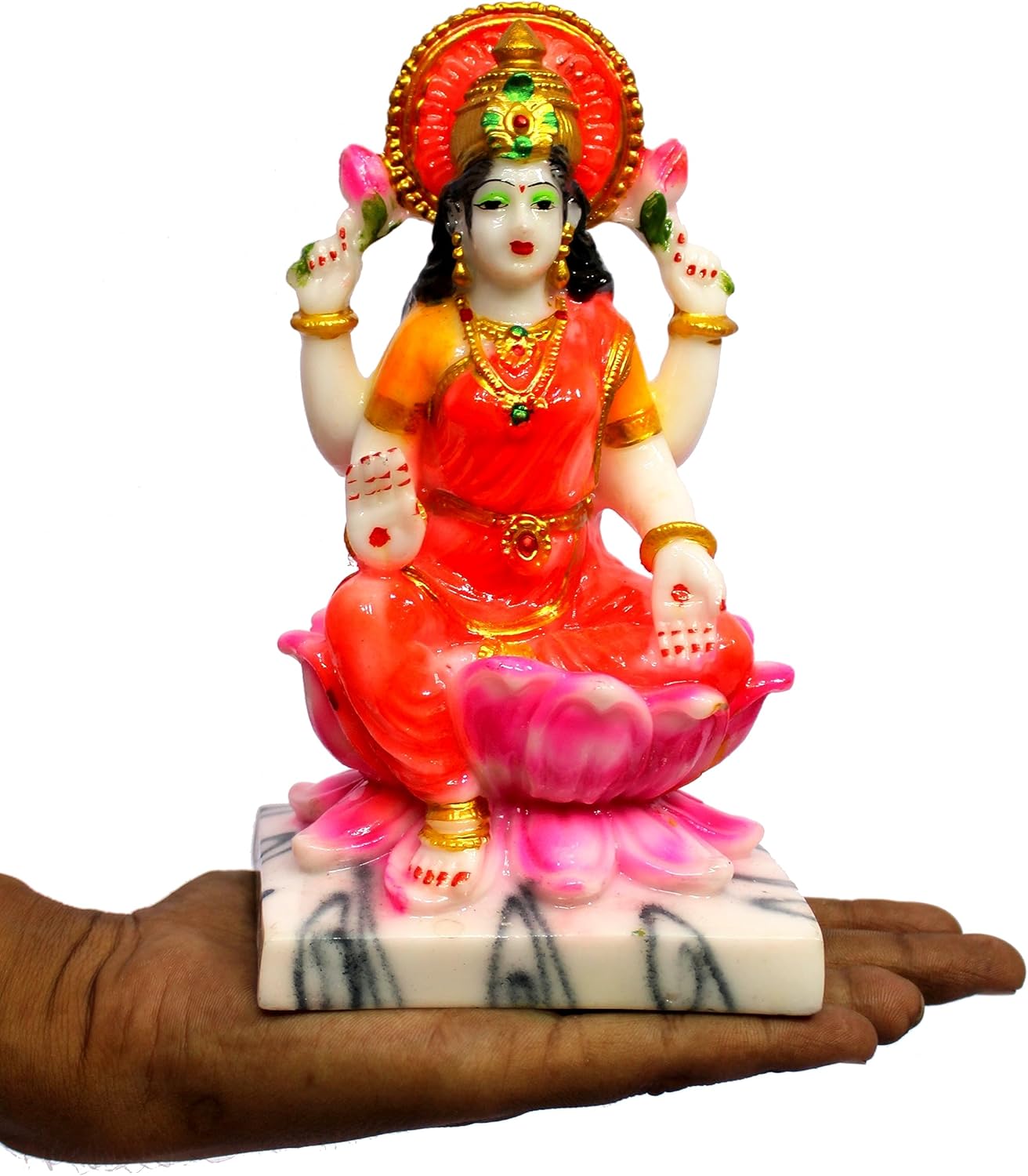 eSplanade Lakshmi on Lotus | Laxmi Goddess Murti Idol Statue Sculpture Figurine - Resin - 11" Inches & 7" Inches - Multicolour