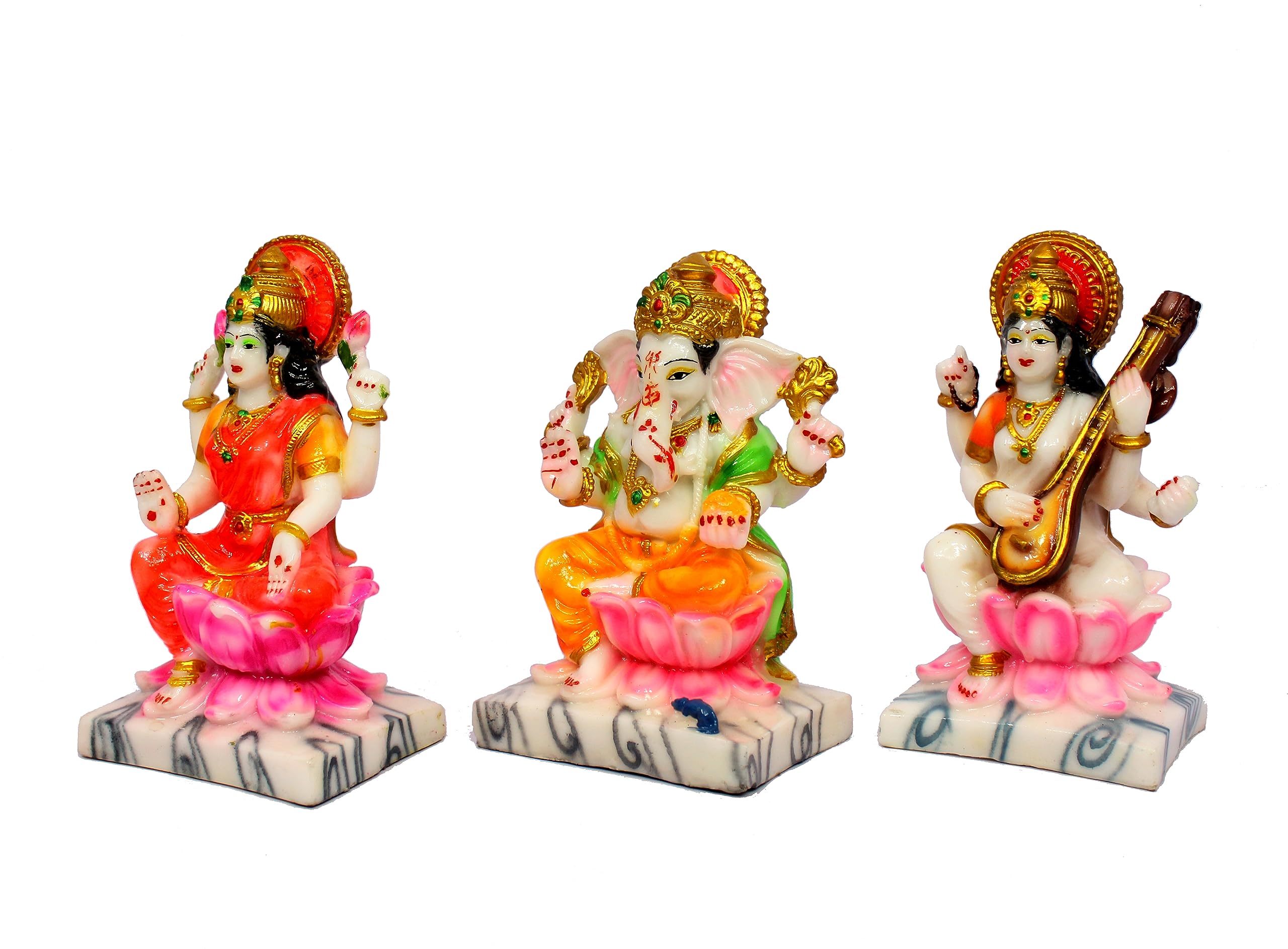 eSplanade Saraswati on Lotus | Saraswati Goddess Murti Idol Statue Sculpture Figurine - Resin - Multi - 10.5" & 7" Inches