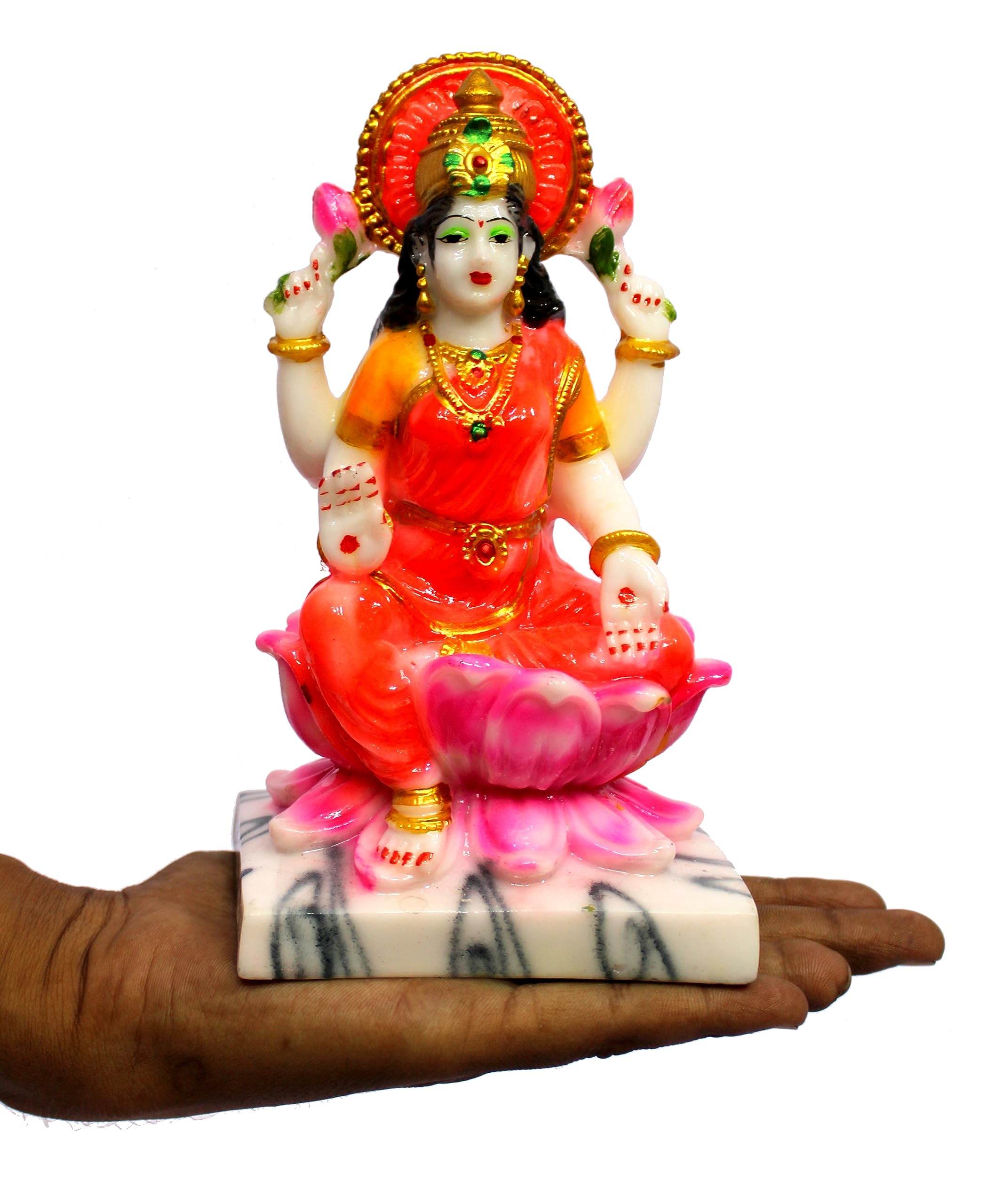 eSplanade Saraswati on Lotus | Saraswati Goddess Murti Idol Statue Sculpture Figurine - Resin - Multi - 10.5" & 7" Inches