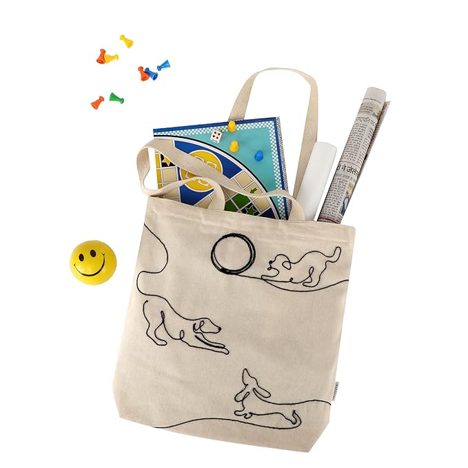 SKAPADORO Canvas Zip Tote - 100% Cotton, Embroidered Tote Bags For Travel, College, Beach, Shopping, Grocery, Easy to Wash Trendy Everyday Shoulder Bag - Dog Lovers & Idea Design