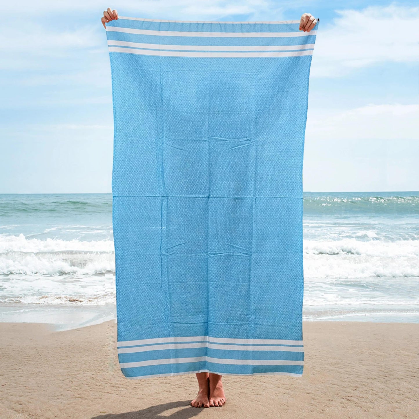 Superior Absorbent 100% Cotton Bath Towel - Ideal for Beach & Travel, Quick-Dry, Lightweight | Fast Drying | Multi-Purpose Towels | Striped (Smoke) (Sky Blue)