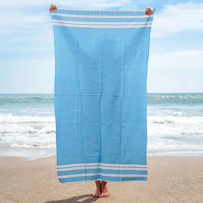 Superior Absorbent 100% Cotton Bath Towel - Ideal for Beach & Travel, Quick-Dry, Lightweight | Fast Drying | Multi-Purpose Towels | Striped (Smoke) (Sky Blue)