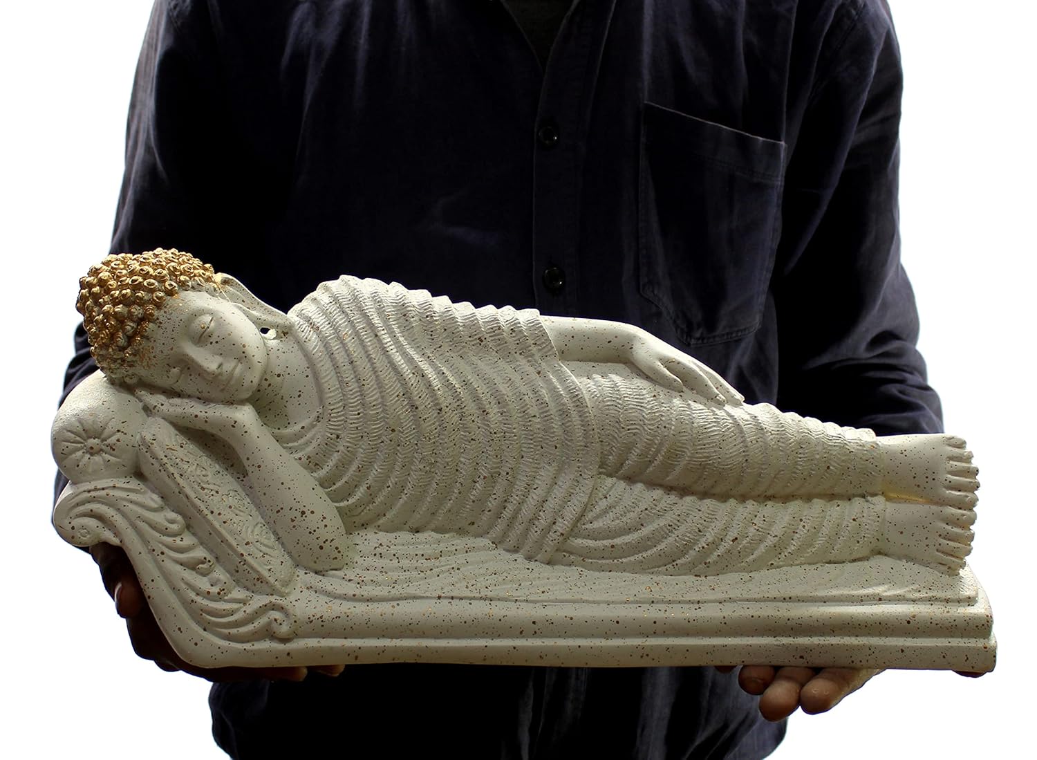 ESPLANADE Resin Sleeping Reclining Buddha Tibetan Buddhist Idol Statue Figurine - Home Decor - White - 16.5" Inches