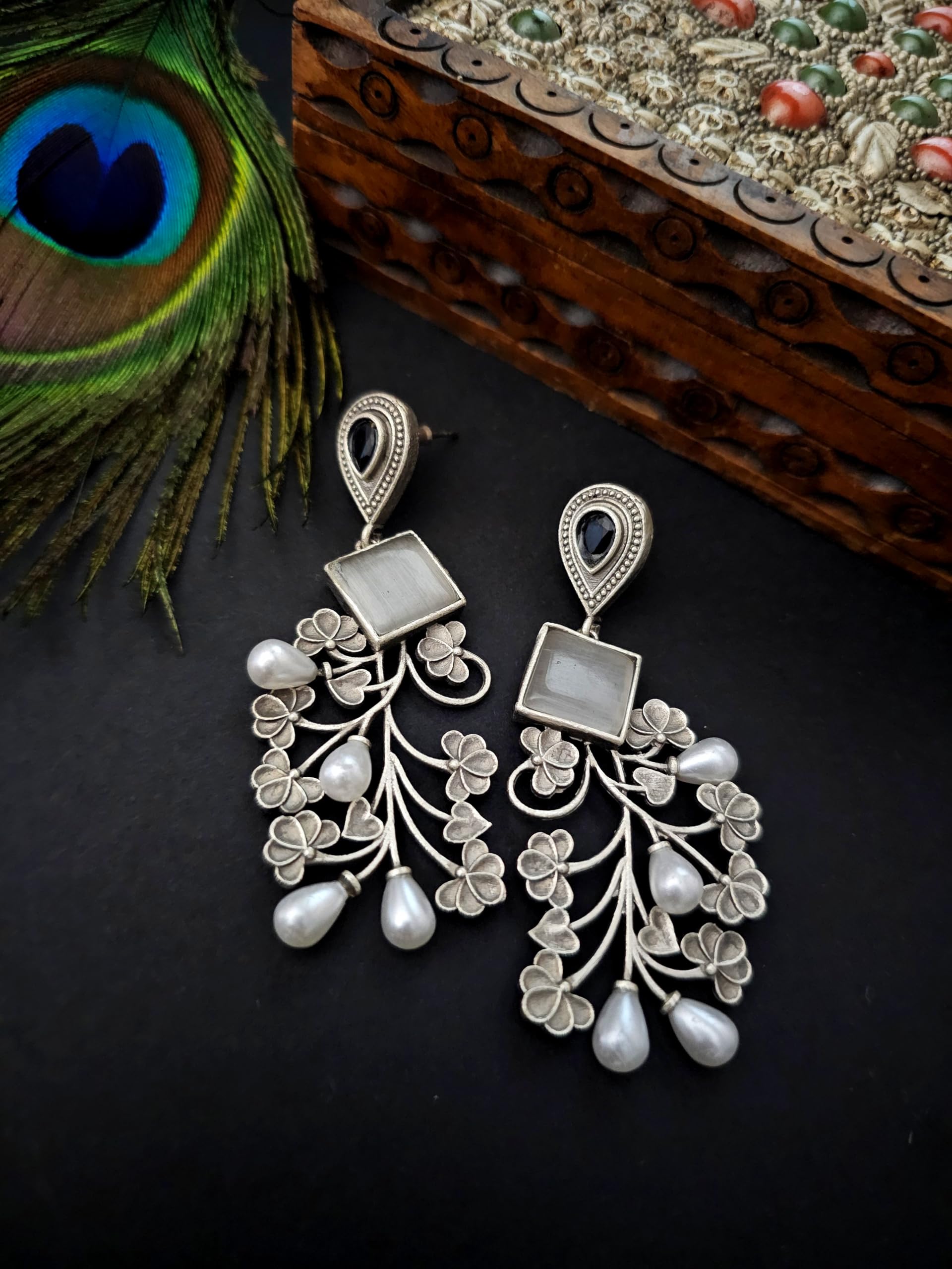 Binnis wardrobe contemporary ruby stone Kundan beautiful round shaped drop earring- Multicolor