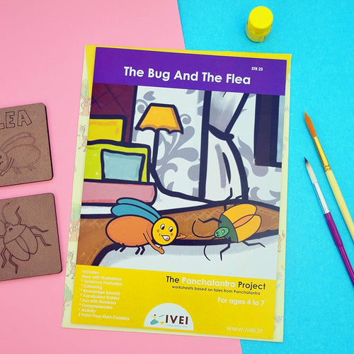 IVEI Panchatantra Story Kids Learning Book - Workbook and 2 DIY Coasters - Colouring Activity Worksheets - Creative Fun Activity and Education for Kids - The Bug and The Flea (Age 4 to 7 Years)