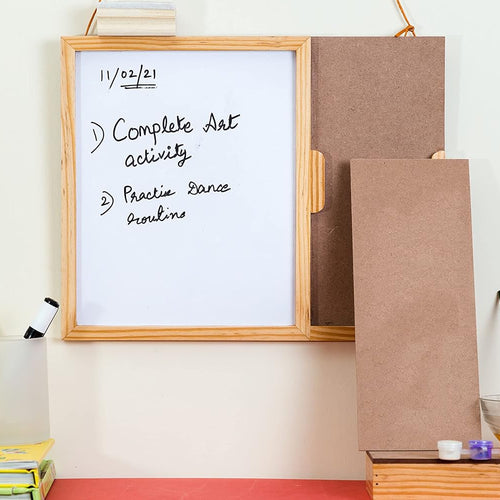 IVEI MDF Wood White Board with Duster & Chalk, Dry Erase Board with DIY Panel for Room Décor, 14x11x0.75 in - Brown & White