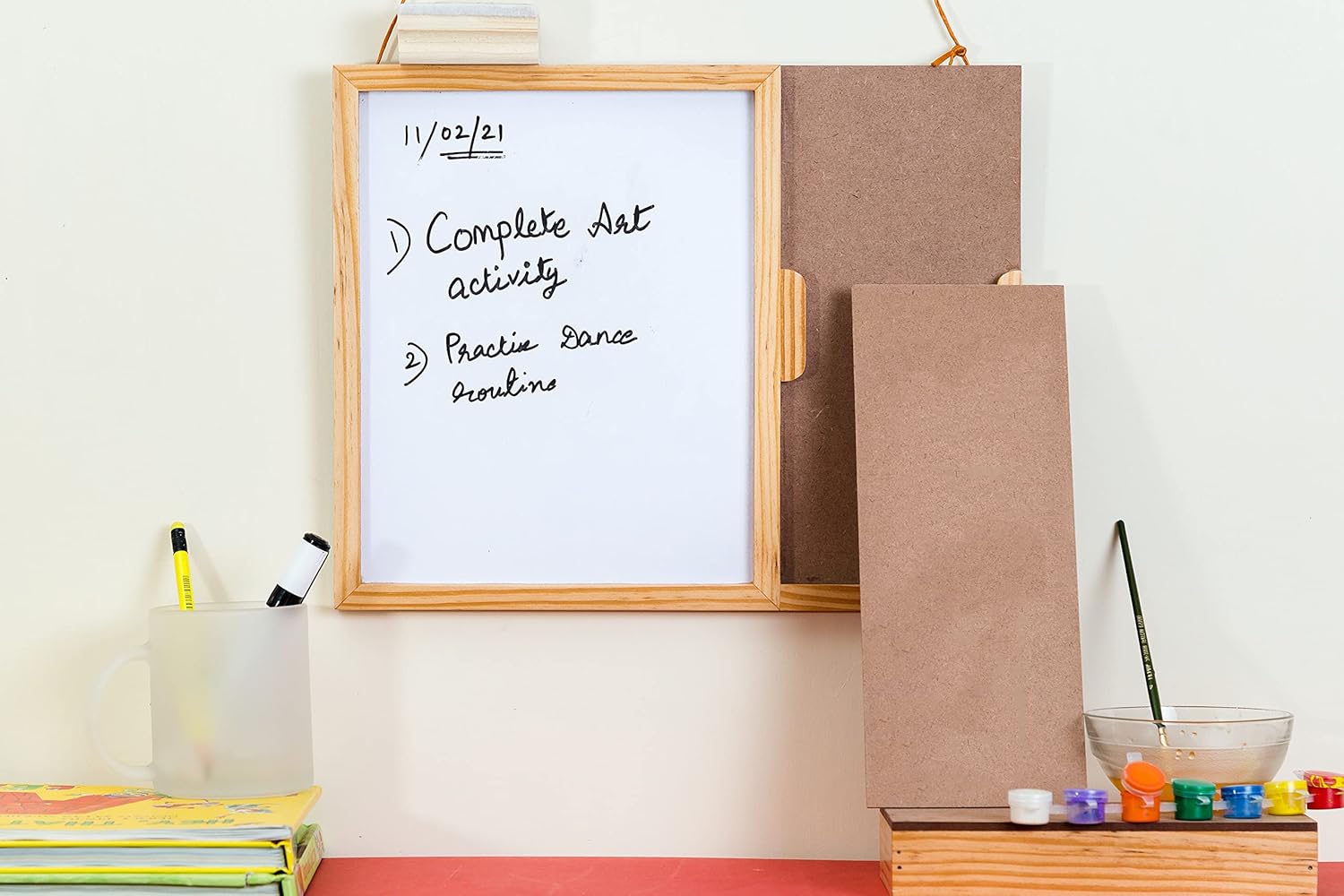 IVEI MDF Wood White Board with Duster & Chalk, Dry Erase Board with DIY Panel for Room Décor, 14x11x0.75 in - Brown & White