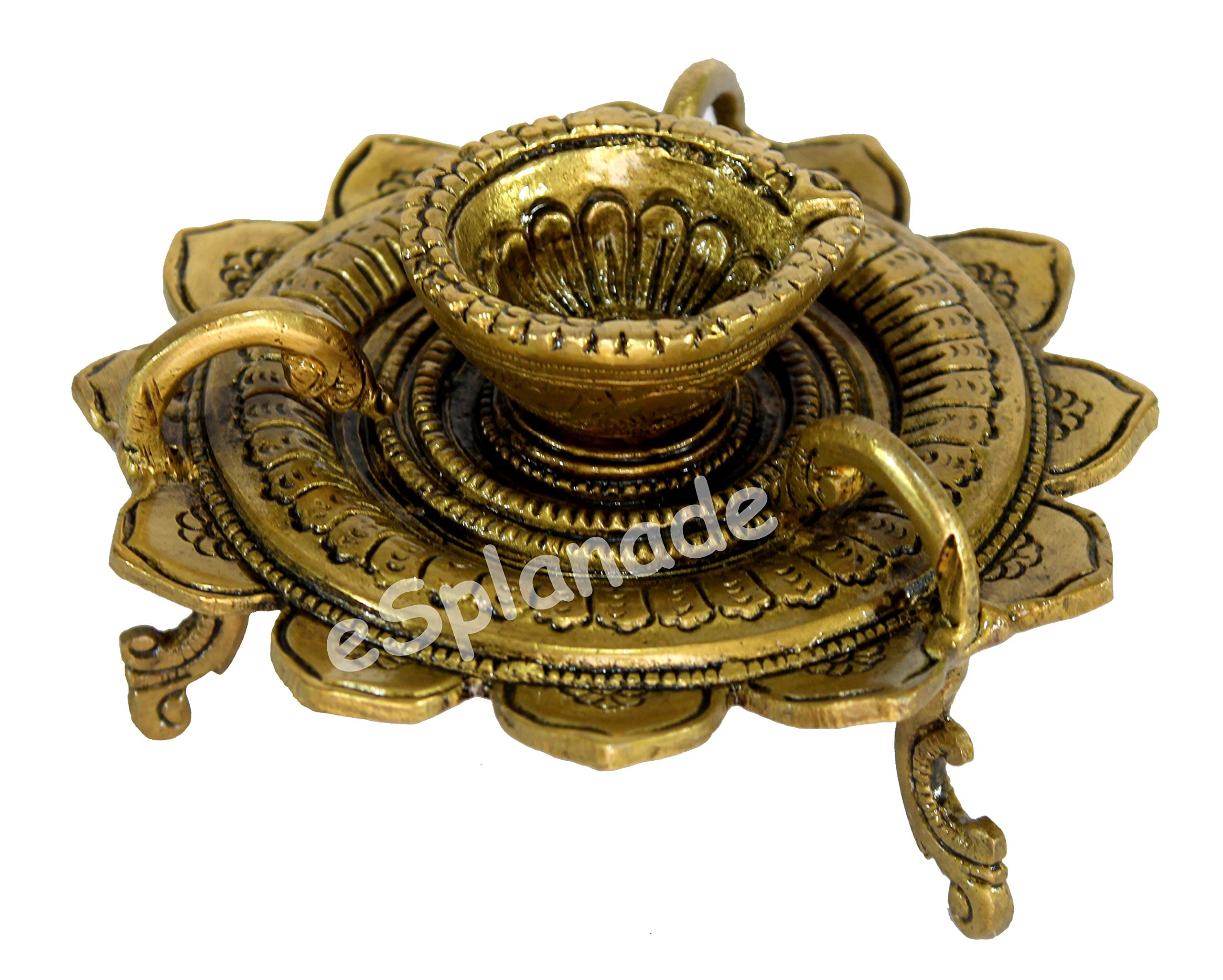 eSplanade - Brass Lotus Shaped Round Dancing Ganesh Diya | Oil Lamp | Home Decor | Brass Diya | Brass Deepam | Brass Lamps | Kuthu Vilakku | Oil Lamp, Lamps for Home and Office