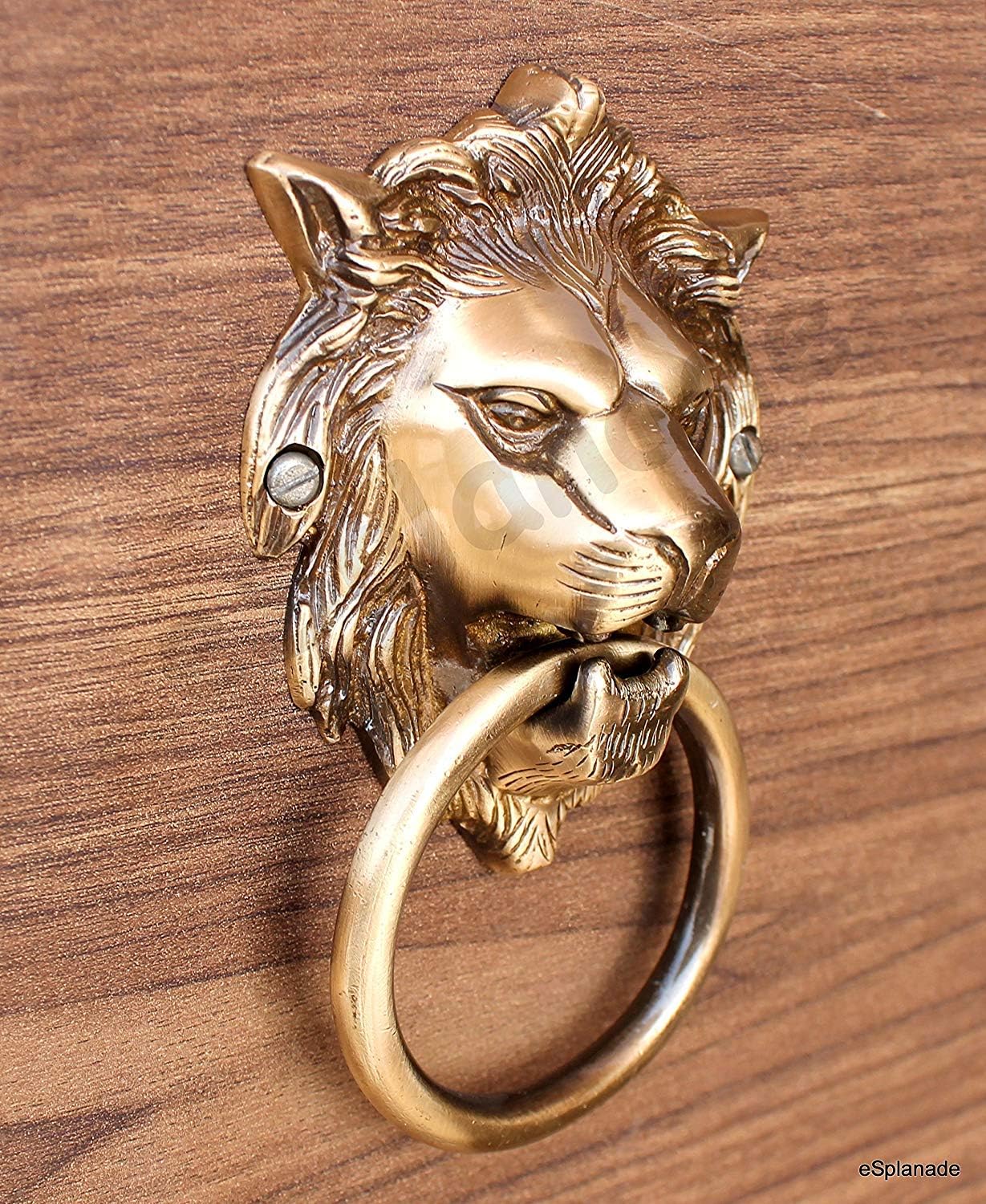 eSplanade Brass Lion Face Mouth Door Knocker, Door Accessories, Gate Knocker