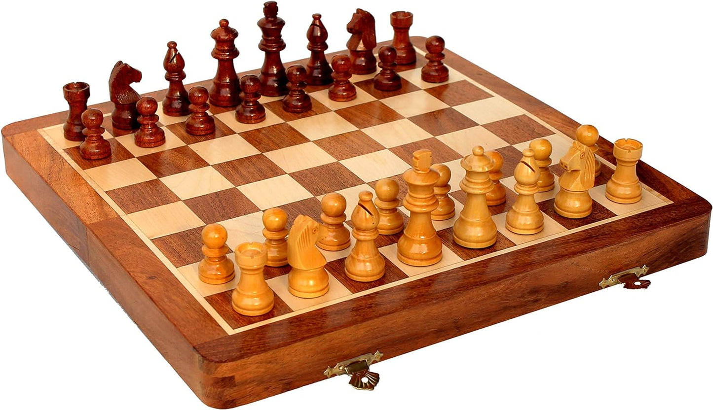 StonKraft Wooden Folding Chess Game Board Set + Wooden Chess Pieces (16" x 16" inches), best gift idea.