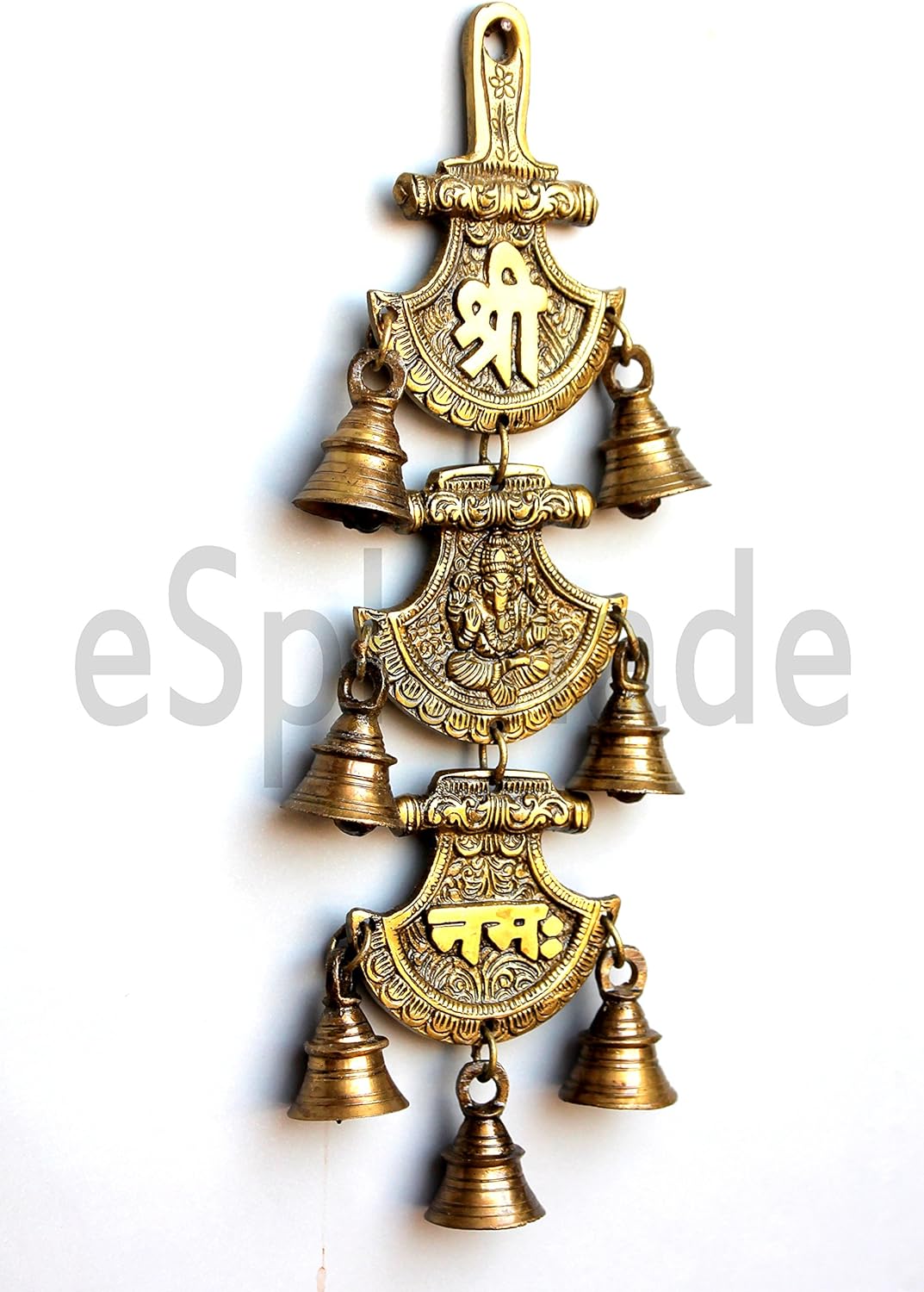 11" Shree Ganeshaya Namah Curved Hanging Bells | Door Hanging | Wall Hanging