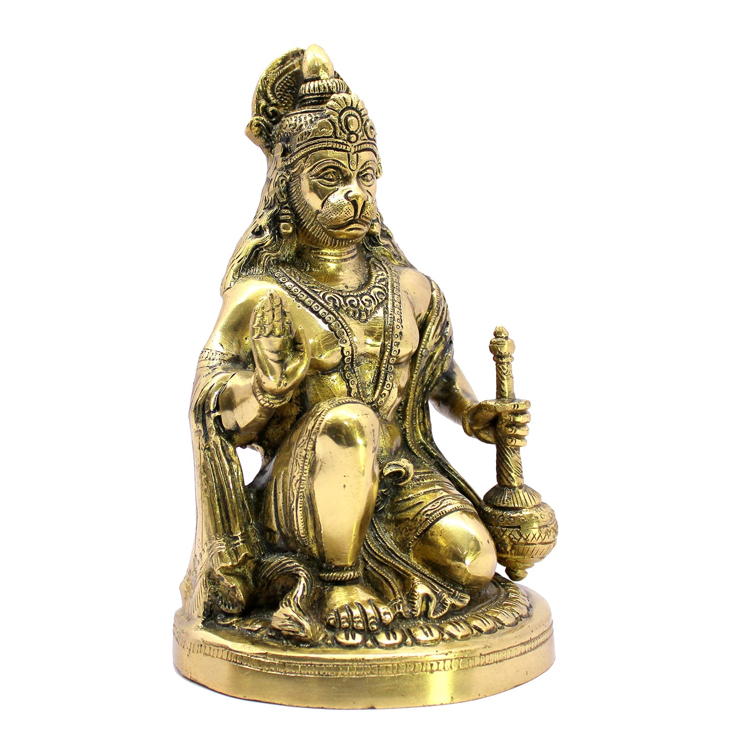 eSplanade Brass Sitting Hanuman Anjaneya Pavan Putra Bajrangbali Maruti Idol Murti Moorti Statue - Golden - 9.5" Inches