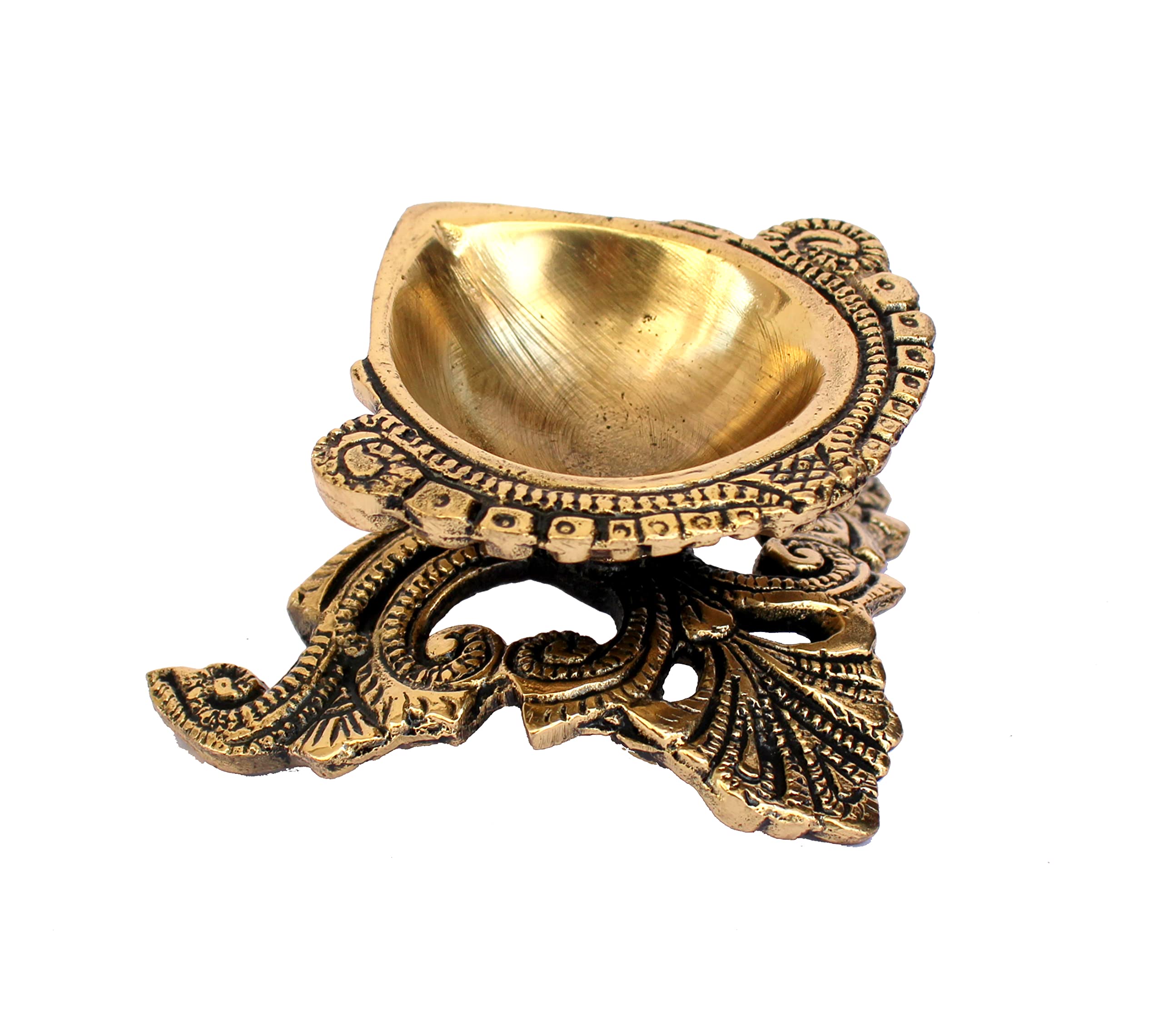 Brass Oil Lamps | Shankh Chakra Narayan Oil Lamp Diya Deepam Kuthu Vilakku -3.5 & 4" Inches