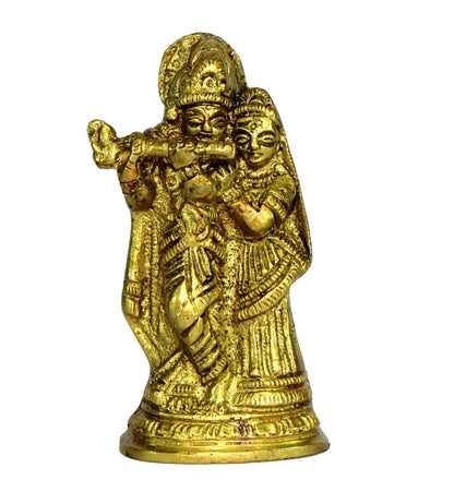 StonKraft Radha Krishna Radha Kishan Murti Idol Statue Sculpture - Brass - 3.25"