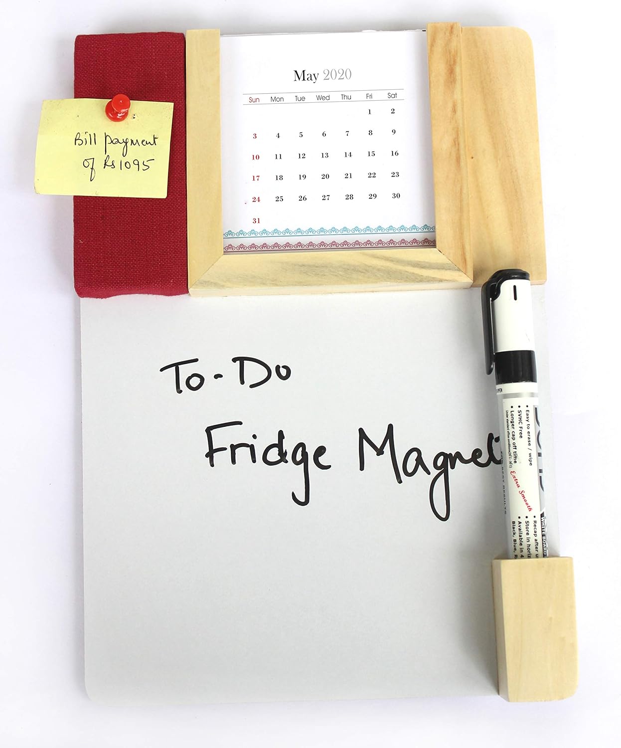 IVEI Warli Calendar with Pin Board & White Board - Magnet Board Calendar for Fridge - Utility Desk Calendar Dry Erase Board - Mini Calendar Fridge Magnet with Whiteboard & Pinboard - Brown, Green, Wine, Yellow, Blue