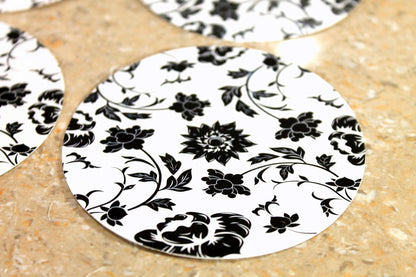 eSplanade Disposable Printed Paper Coasters - Use and Throw Reversible Round Paper Coasters - Set of 100 - Black Floral