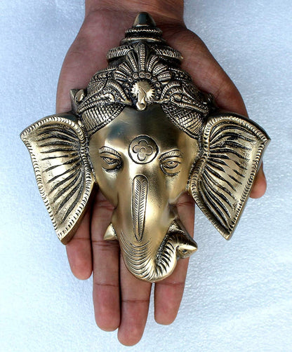 StonKraft - 6" Brass Ganesha Door Hanging - Beautiful Ganesh, Ganapati, Ganapathi, Ganesha Face Wall Hanging for Door Decor and Wall Decor - Great Gift Choice