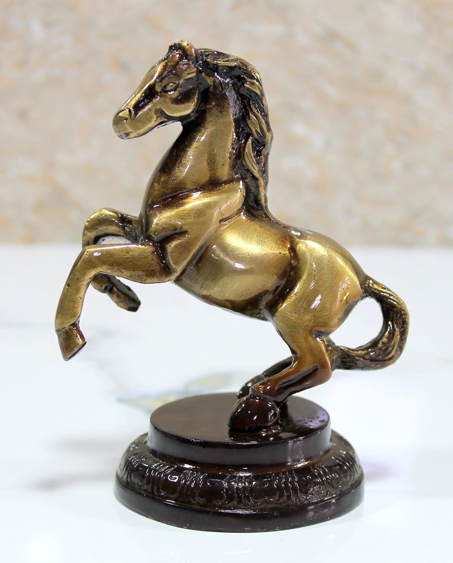 eSplanade Brass Standing Horse Rearing Horse Showpiece Centre Piece Figurine Sculpture - Decorative Items - Home Decor - Golden - 4.5" Inches