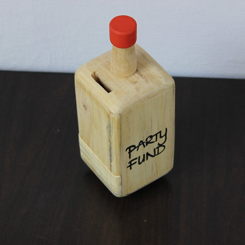 IVEI Wooden Piggy Bank Bottle Shaped Money Box - Piggy Bank for Adults - Handmade Wooden Coin Bank for Party Fund - Money Storage Box - Wooden Money Bank - Wooden Piggy Bank with Lock - Orange & Yellow
