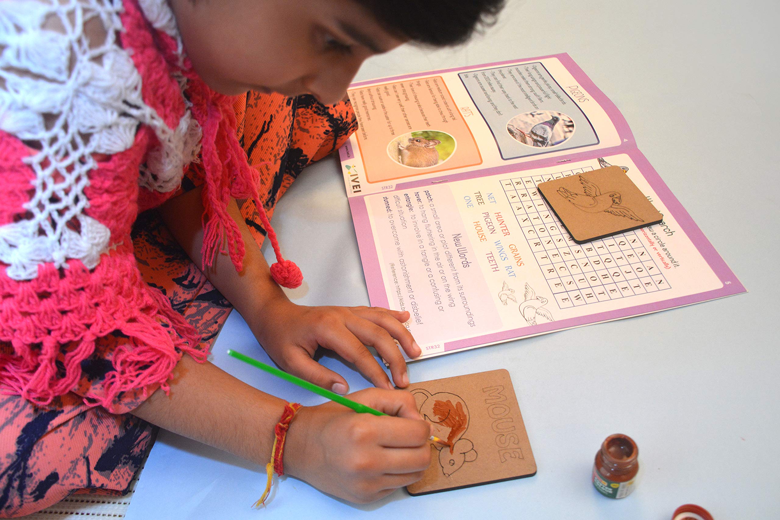 IVEI Panchatantra Kids Learning Book - Workbook and 2 DIY Bookmarks of Panchatantra Story - Colouring Activity Worksheets - Creative Fun Activity and Education For Kids - Four Friends And A Hunter