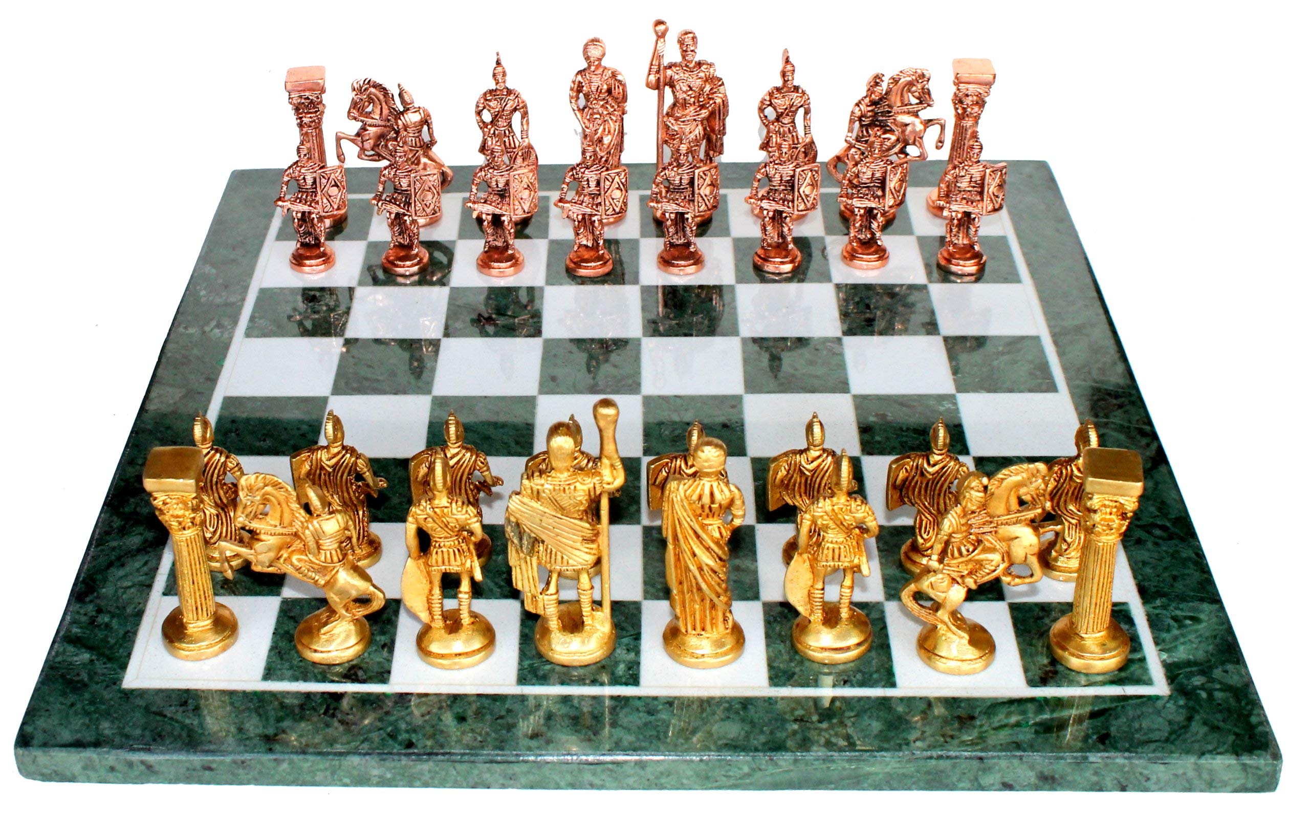 StonKraft Collectible Black Marble and Malachite Chess Board Set + Wooden Brass Combo Chess Pieces - Decorative Stone Chess - Home Decor