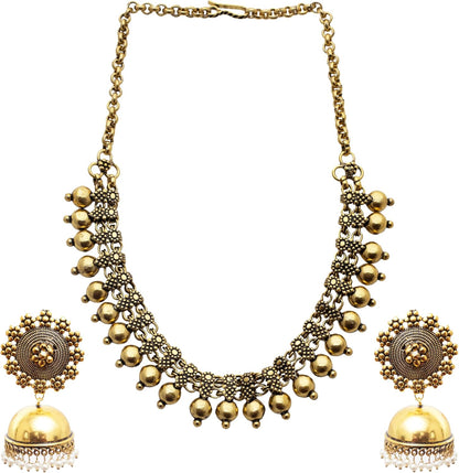 Binnis wardrobe Dual toned hand made textured choker Jewellery set (Gold)