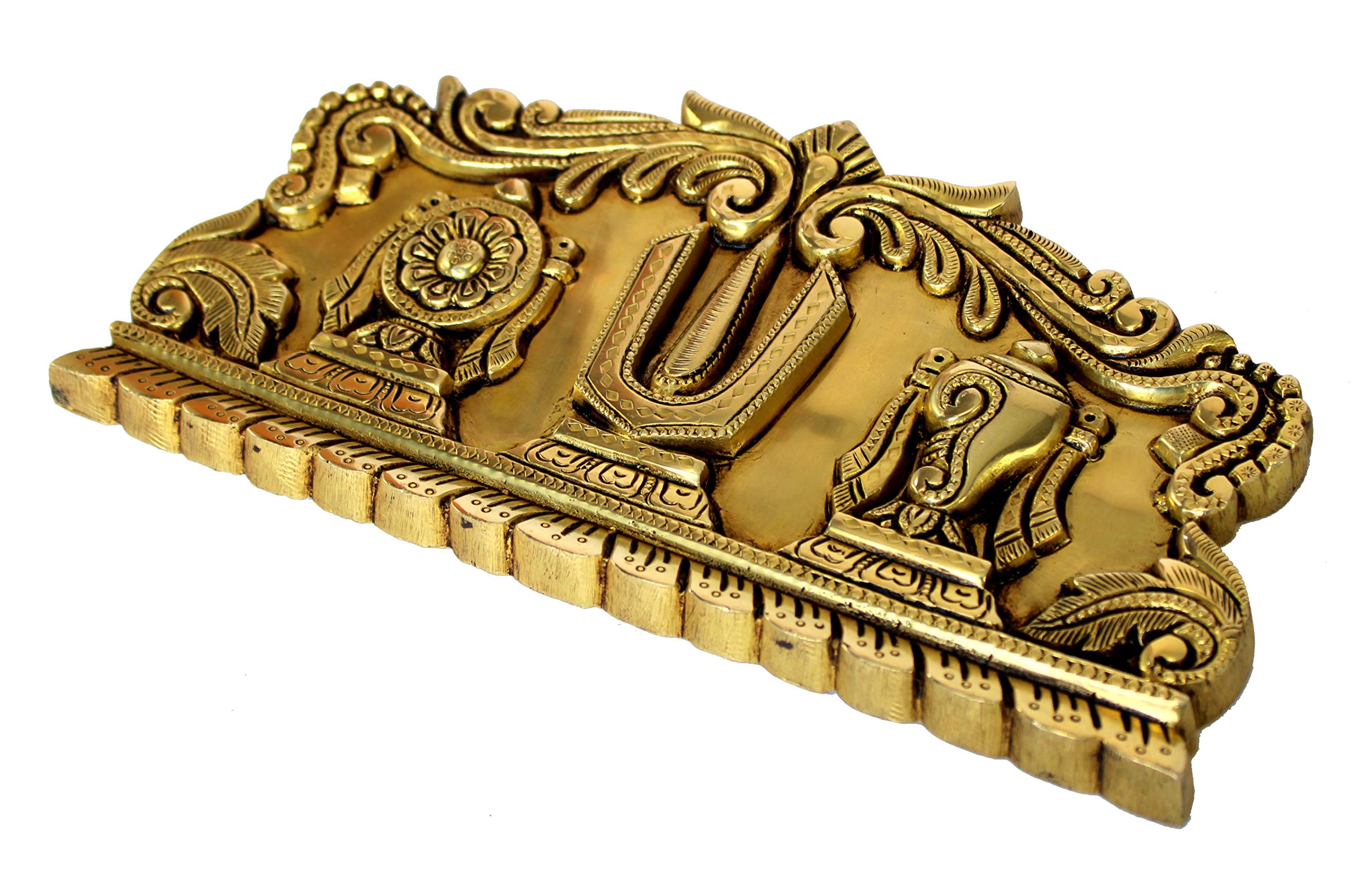 eSplanade Brass Shankh Chakra Namah Showpiece | Shankha Chakra Tilak | Shankha Gada Padma | Padmanabha Swami | Vishnu | Home Decor (8 Inches)