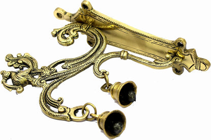 eSplanade Brass Wall Bracket Wall Hanger for Hanging Diya Lamp | Wall Decor | Peacock with Bells - 8.5" Inches