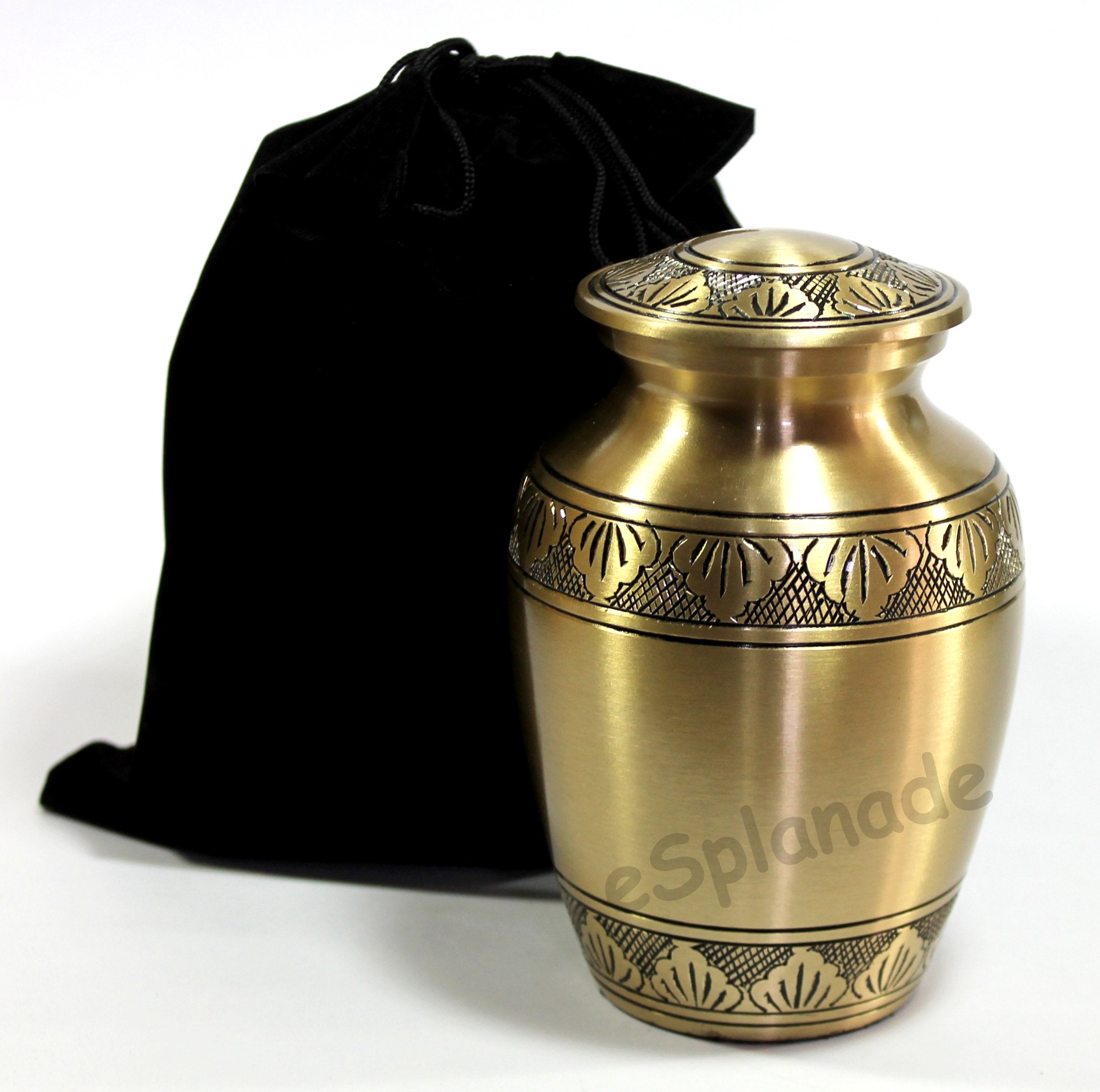 eSplanade Brass Cremation Urn Memorial Jar Pot Container | Medium Size Urn for Funeral Ashes Burial | Engraved Metal Urn | Multicolor- 6" Inches