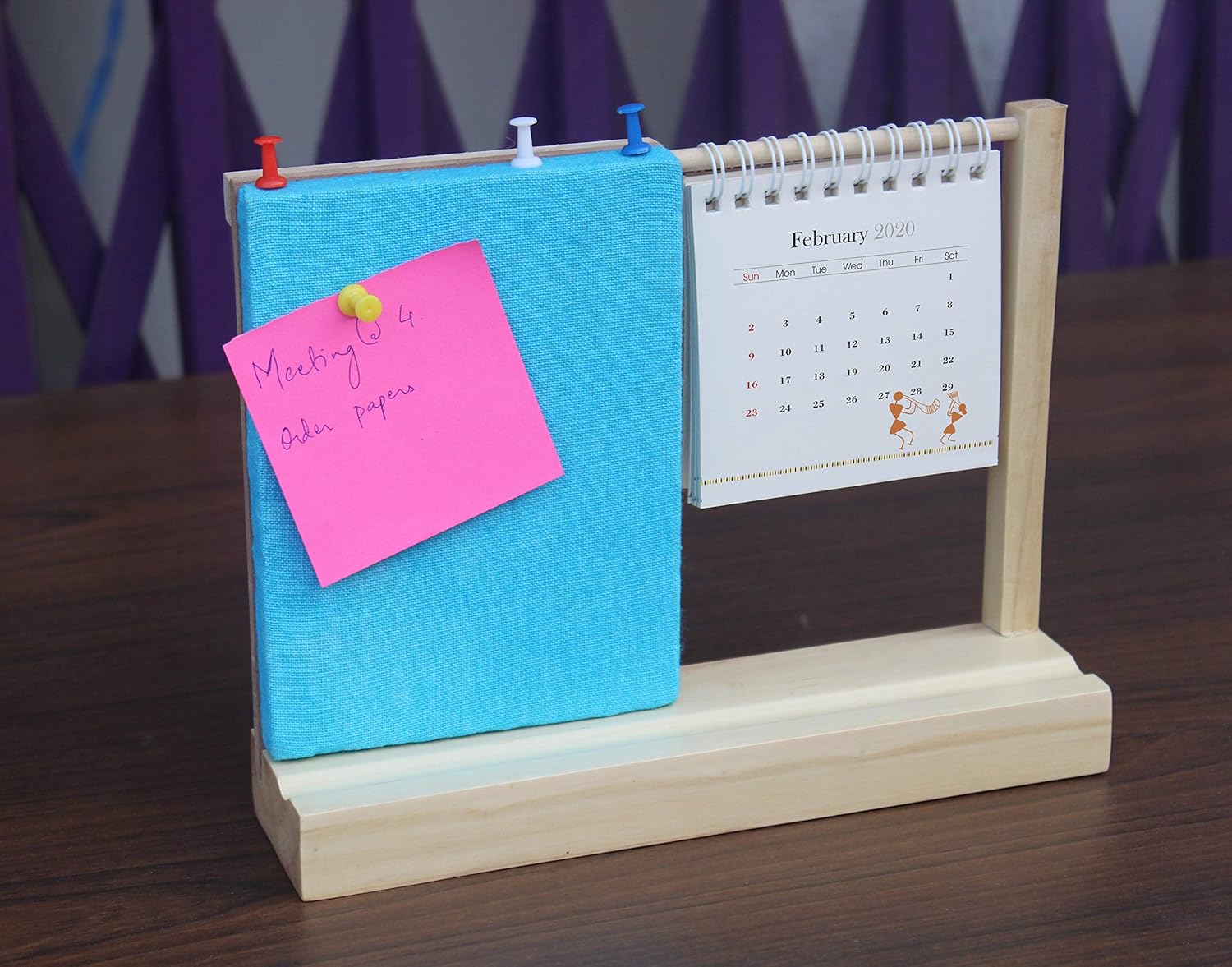 IVEI Warli Desk Calendar with Pin Board - Desk Organizer - Utility Desktop Calendar - Table Top Calendar Set - Desk Calendar Holder with Pin Board for Home, Office Desk Decor, Study Room