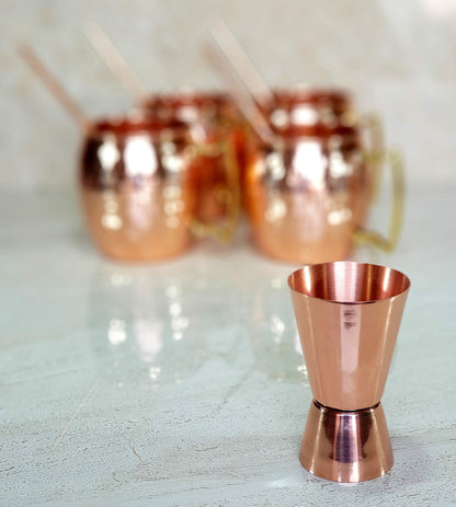 eSplanade Moscow Mule Cocktail Copper Mugs - Set of 4 Mugs, 4 Copper Straws, and a Peg Measurer (HAMMERED BRASS HANDLE)