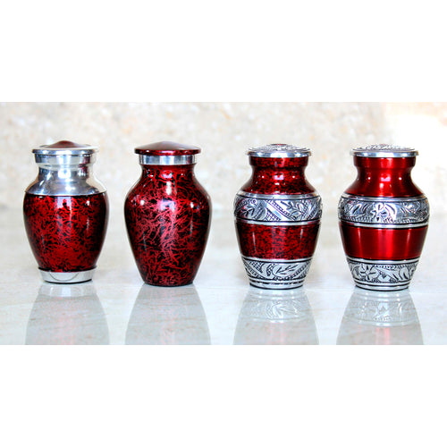 eSplanade Metal Mini Cremation Urn Keepsake Memorial Jar Pot Container - Set of 4 | Small Urns for Funeral Ashes Burial | Engraved and Textured Keepsakes | Red - 3